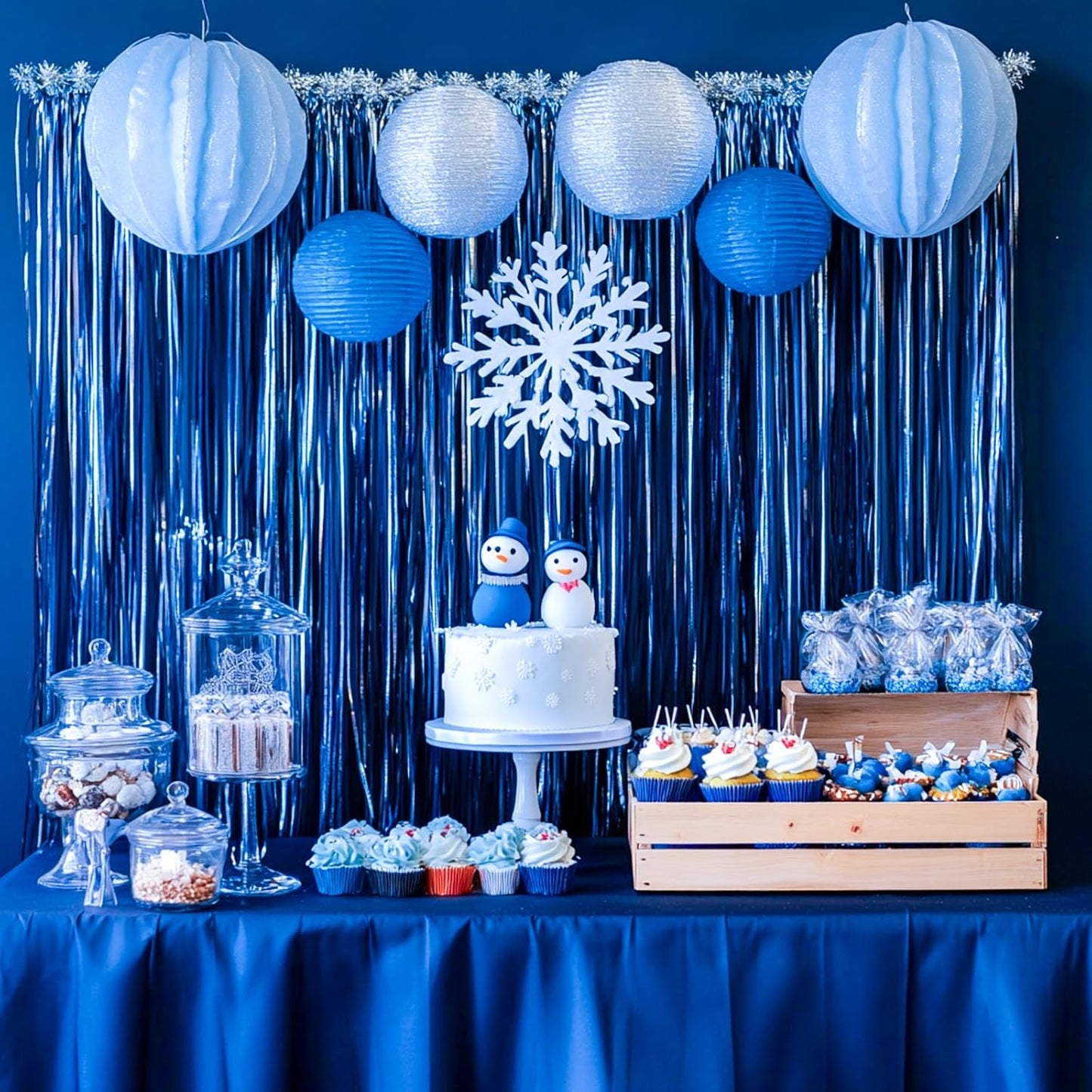 PartyWoo Dark Blue Streamers Fringe Backdrop 3pcs Navy Blue Foil Fringe Curtain 8.2FT Tinsel Backdrop for Birthday Gender Reveal Baby Shower Graduation Pool Under The Sea Ocean Party Decorations