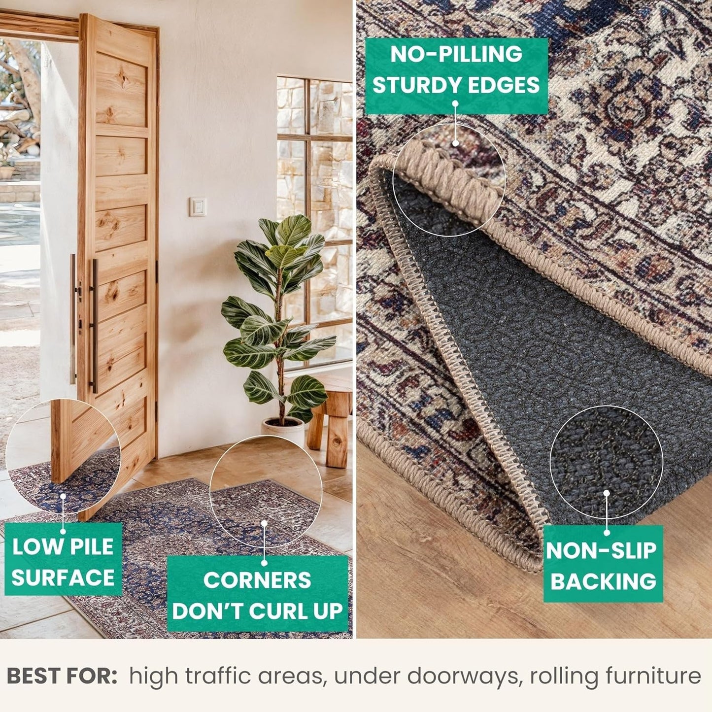 Bloom Rugs Washable Non-Slip 6' x 9' Rug - Dark Blue/Beige Traditional Medallion Area Rug for Living Room, Bedroom, Dining Room, and Kitchen - Exact Size: 6' x 9'