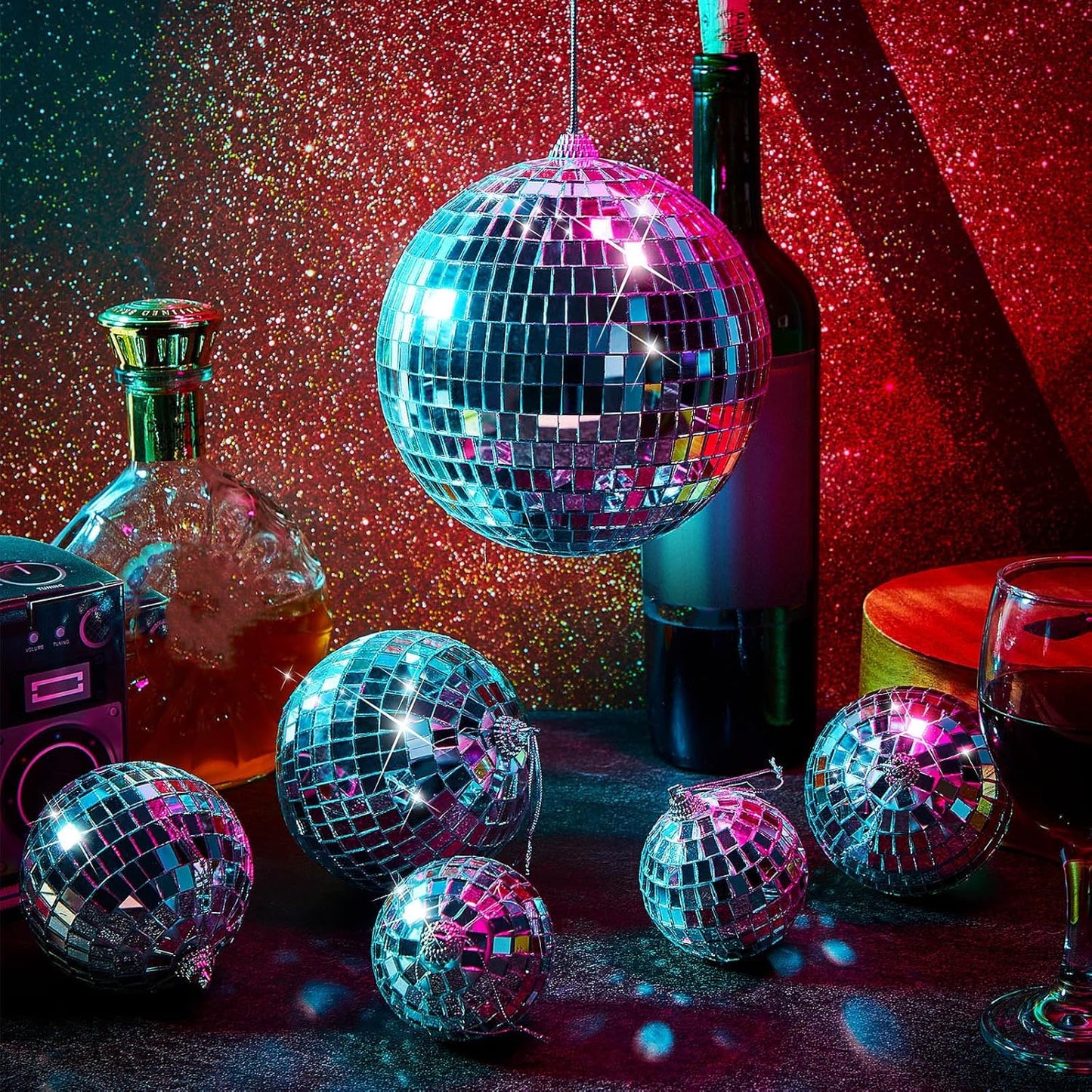 WILLBOND 12 Pack Disco Ball Mirror Ball with Hanging Ring for Fun Retro Disco Party Decorations Party Dj Lighting Effect Stage Props Game Accessories, 5.91", 3.94", 3.15", 2.36"(Silver)