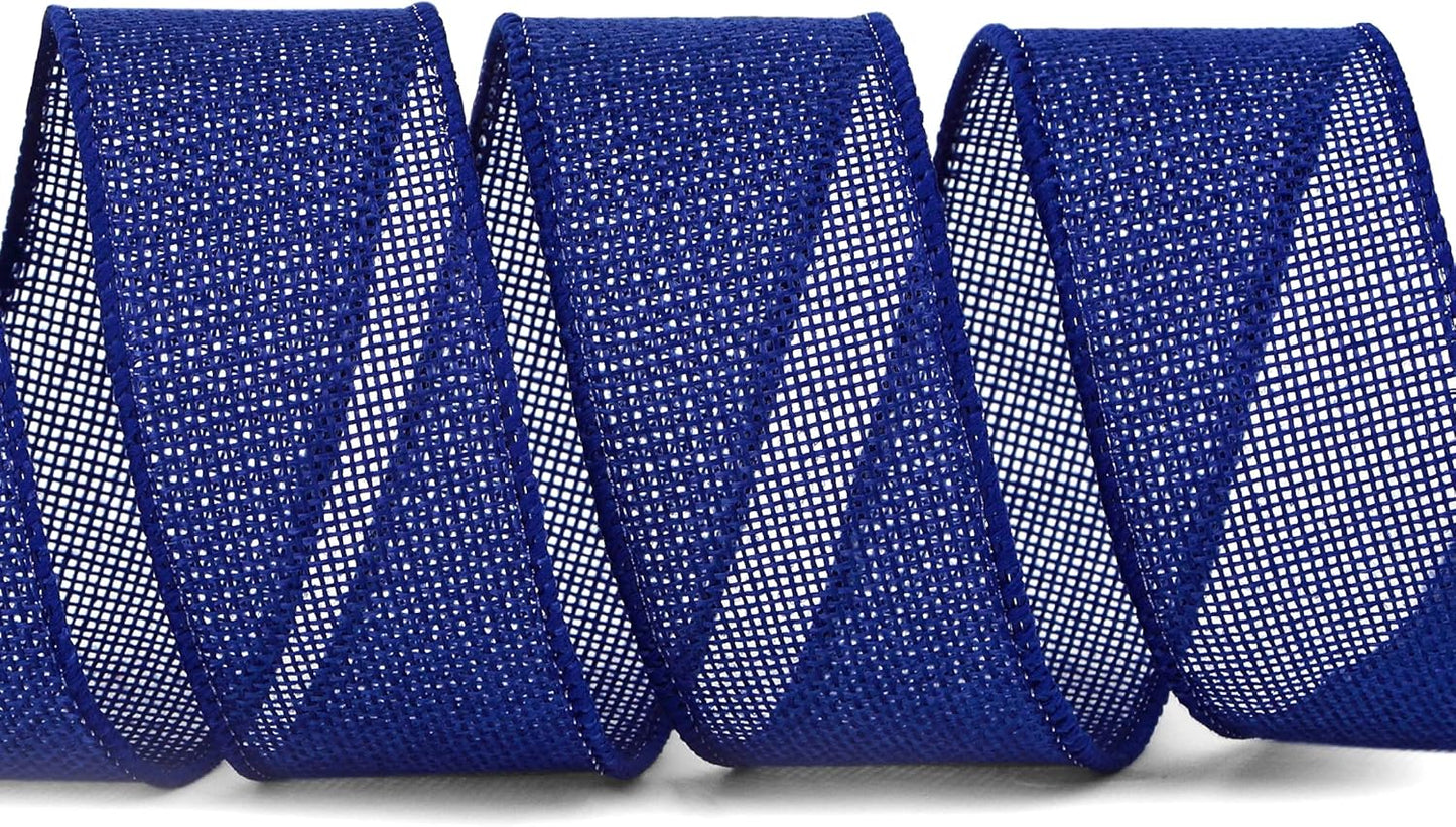 Ribbli Royal Blue Burlap Wired Ribbon,1-1/2 Inch x 10 Yard,Dark Blue Wired Edge Ribbon for Big Bow,Wreath,Tree Decoration,Outdoor Decoration