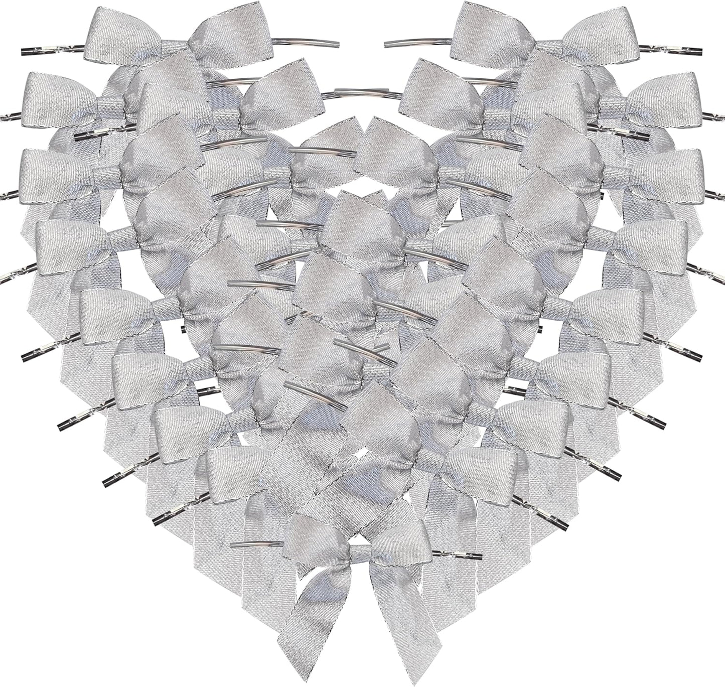 50pcs 3-1/2" Metallic Silver Glitter Ribbon Bows with Twist Ties for Gift Wrapping Packing Christmas Big Bows for Holiday Decoration (Silver)
