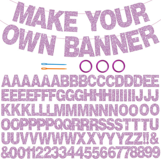 BEISHIDA 116 PCS A-Z Glitter Light Purple DIY Letter Banner Kit Make Your Own Banner，Including 111 Letters and Numbers 3 Rope and 7 Threading Device,Customized for Birthday Graduation Wedding Party Decor