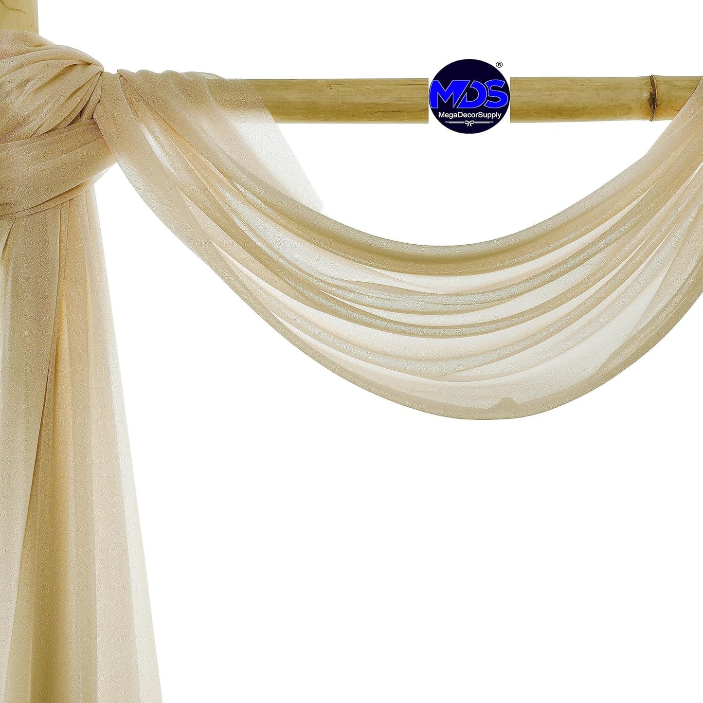 MDS Halloween Chiffon Draping Fabric - 2 Panel, 30" Wide x 100ft Long - Sheer Spooky Arbor & Canopy Drapery for Haunted House Backdrops, Party Ceilings, DIY Costumes & Themed Events - Champagne Gold