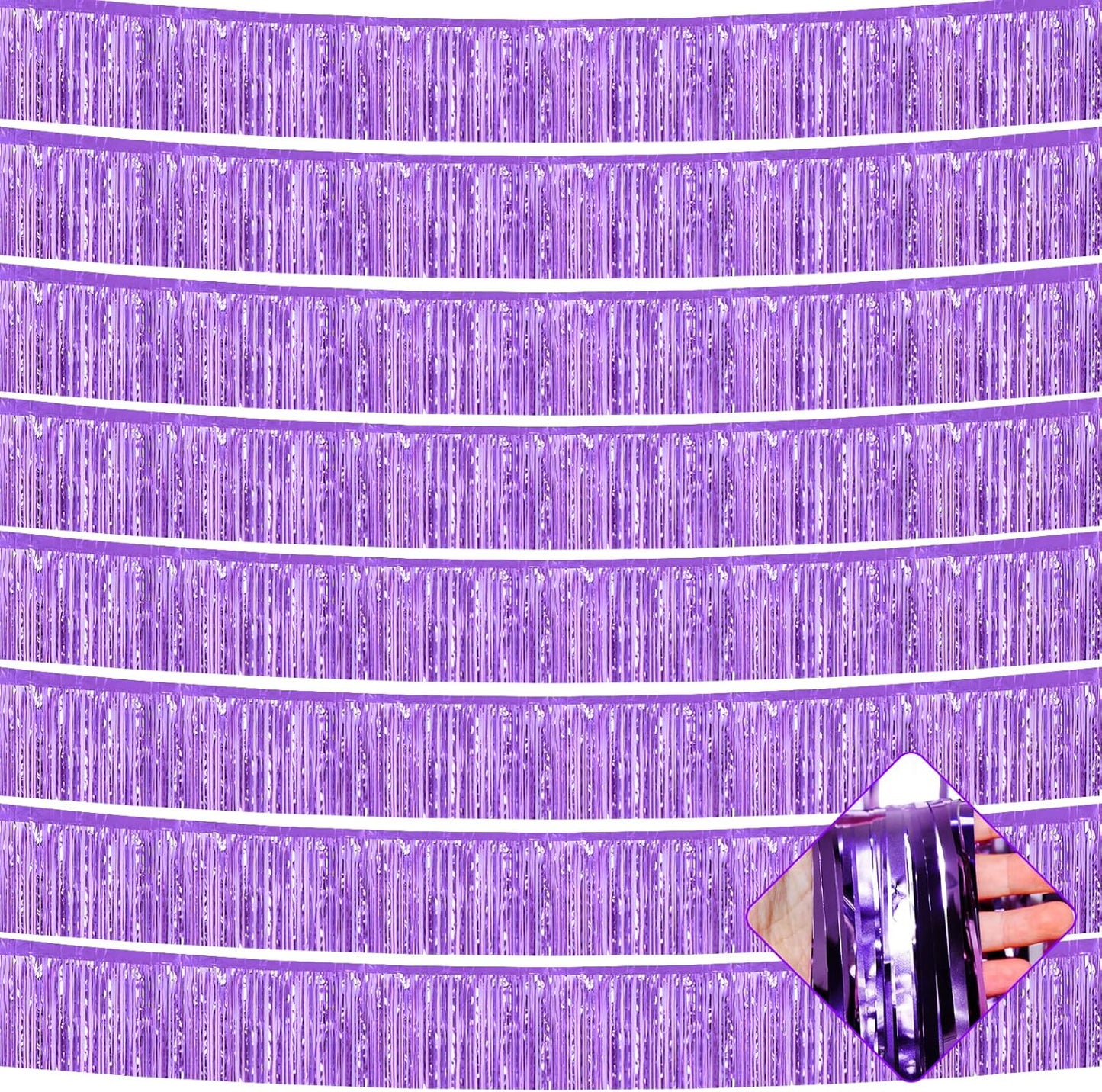 10 Pack 10 Feet Foil Fringe Garland Metallic Tinsel Streamers Banner Wall Hanging Curtain Backdrop for Parade Floats, Wedding, Disco, Birthday, Halloween, Christmas Party Decorations(Light Purple)