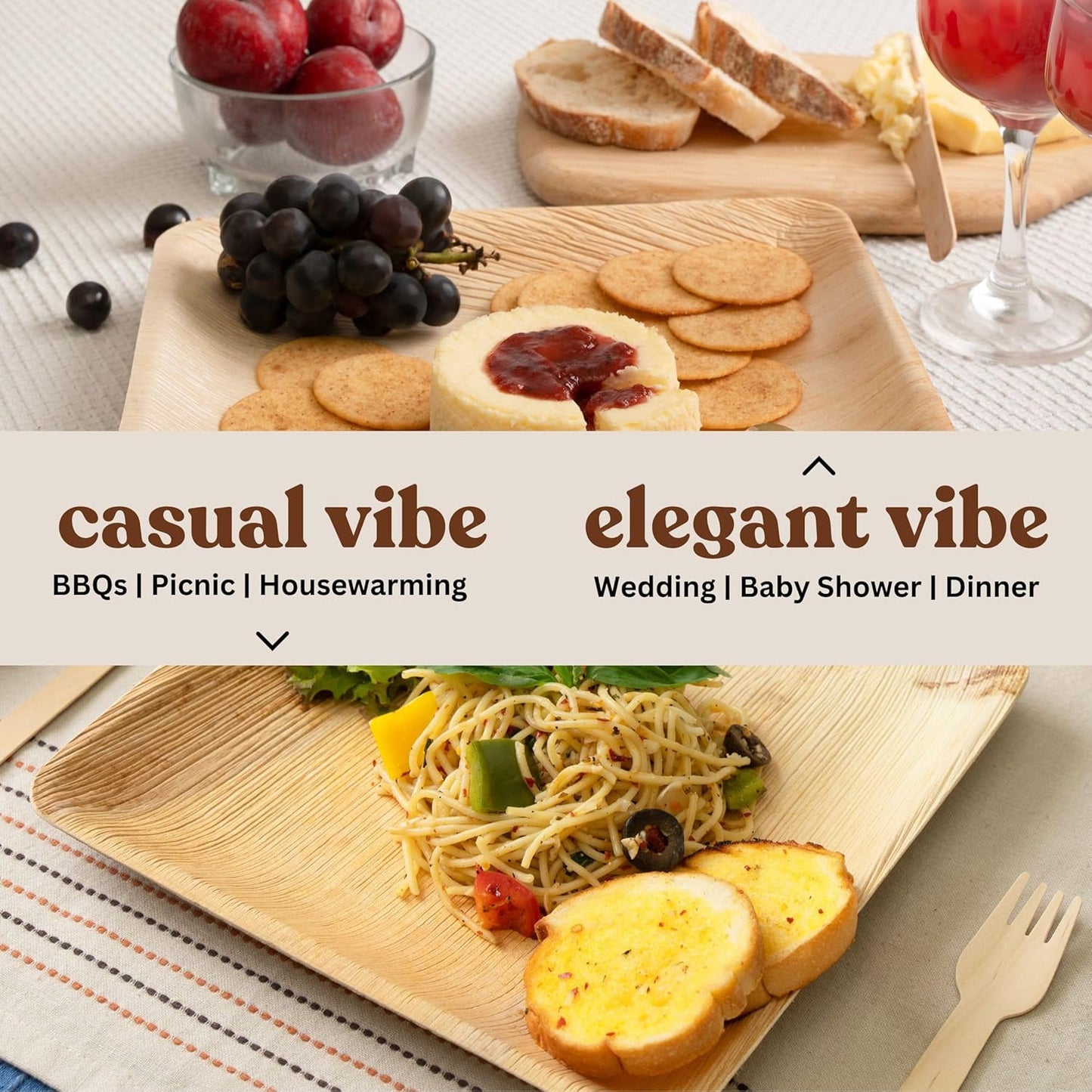 Disposable Palm Leaf Plates - Eco-Friendly Alternative to Bamboo Plates and Plastic Plates - Heavy-Duty Compostable & Biodegradable Party Plates - Microwave and Oven Safe Dinnerware - 10" Set of 50