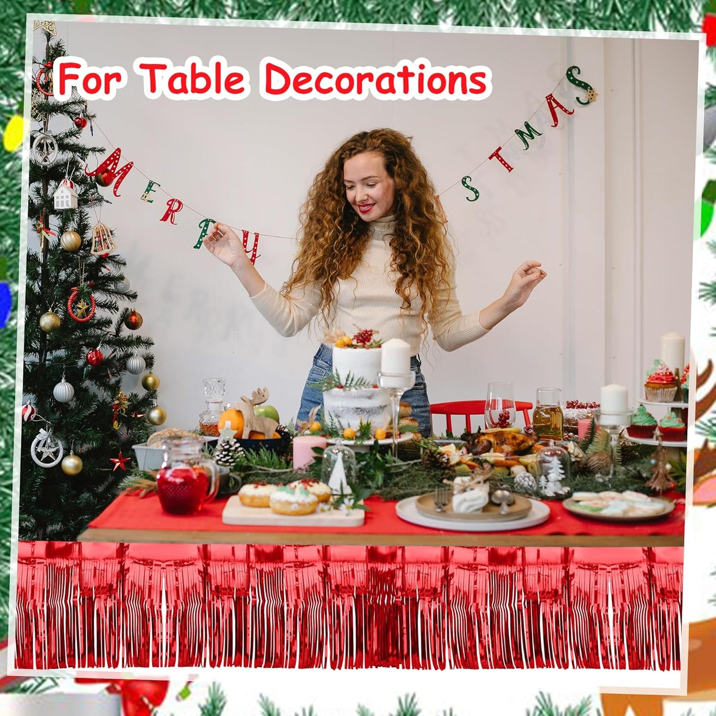 4 Pack Fringe Curtains, Metallic Foil Fringe Garland Shiny Tassel Float Parade Decorations for Trailer Car Graduation Homecoming Outdoor Indoor 4th of July Party (Red)