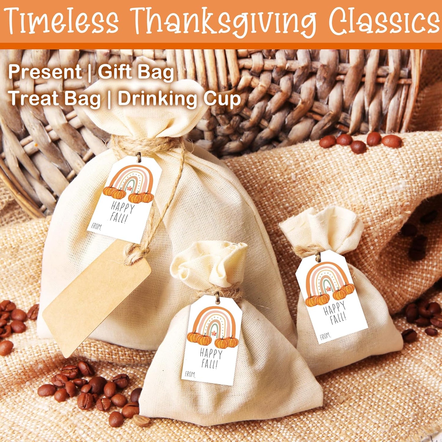 50 Pcs Fall Gift Tags, 2.1"×3.5" Autumn Bohemian Rainbow Thank You Gift Tags for Party Favors, Pumpkin Thanksgiving Gifts Tags for Party Favor - B11