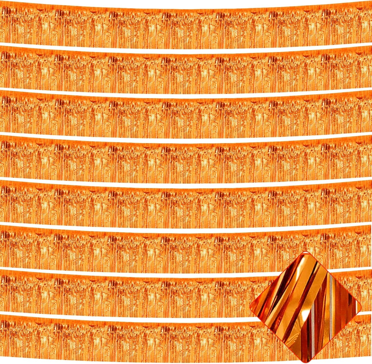 10 Pack 10 Feet Foil Fringe Garland Metallic Tinsel Streamers Banner Wall Hanging Curtain Backdrop for Parade Floats, Bachelorette, Wedding, Birthday, Halloween, Christmas Party Decorations(Orange)