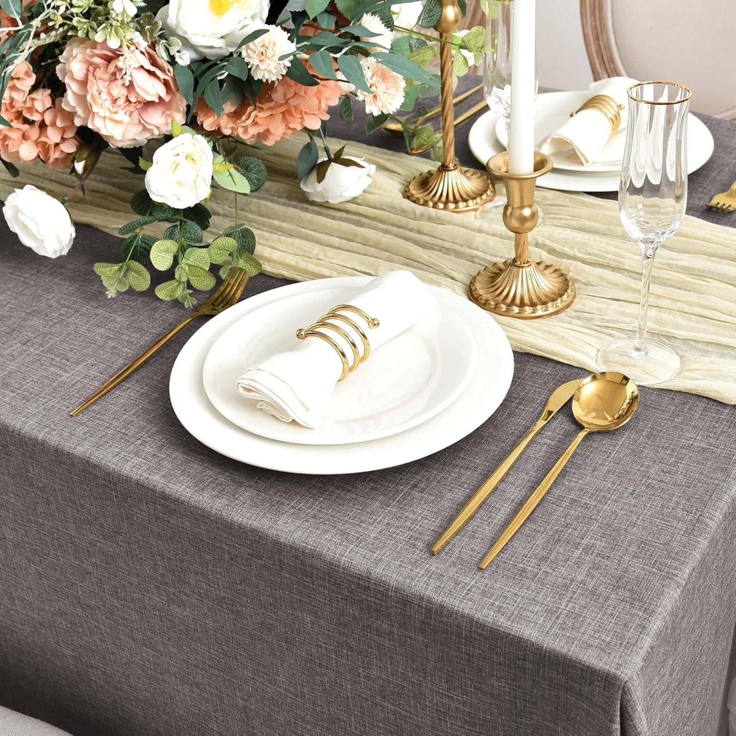 Fitable Faux Linen Tablecloths for Rectangle Tables: Water & Stain Resistant Farmhouse Table Cloth, Washable Burlap Textured Table Covers for Kitchen Dining Party(2 Pack, 60x102 Inch, Stone)