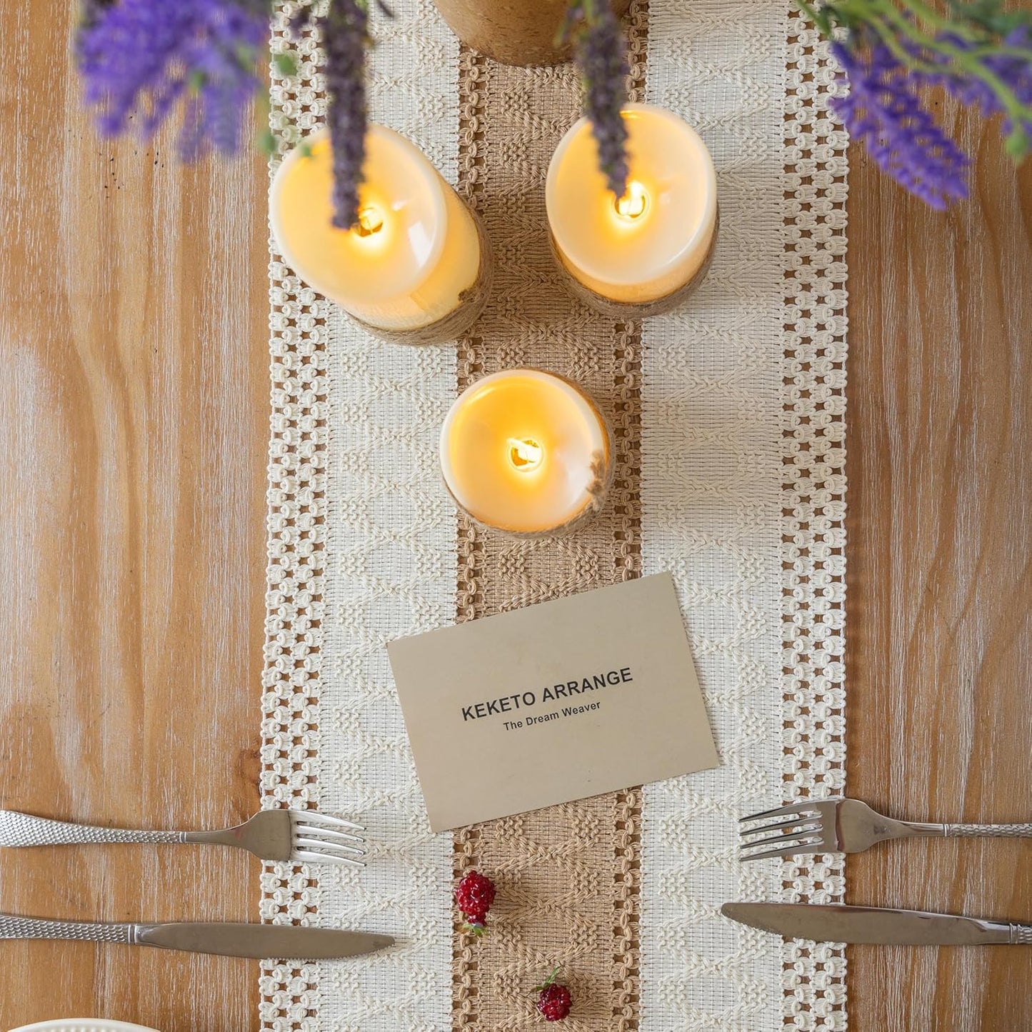 Boho Table Runner Cream Beige Brown for Home Decor 12x48 Inches Farmhouse Macrame Burlap Jute Rustic Dining Kitchen Centerpiece Bohemian Decor French Country Bridal Shower Decorations