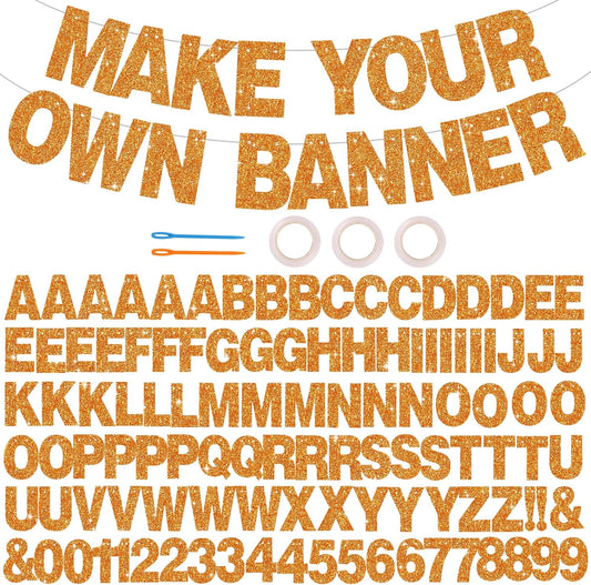 BEISHIDA 116 PCS Glitter Orange DIY Letter Banner Kit Make Your Own Banner，Including 111 Letters and Numbers 3 Rope and 9 Threading Device,Customized for Birthday Halloween Wedding Party Decor