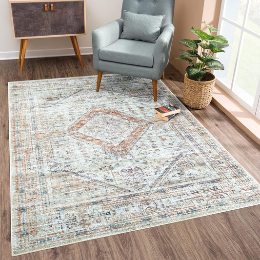 Bloom Rugs Washable Non-Slip 6' x 9' Rug - Peach/Beige Traditional Area Rug for Living Room, Bedroom, Dining Room, and Kitchen - Exact Size: 6' x 9'