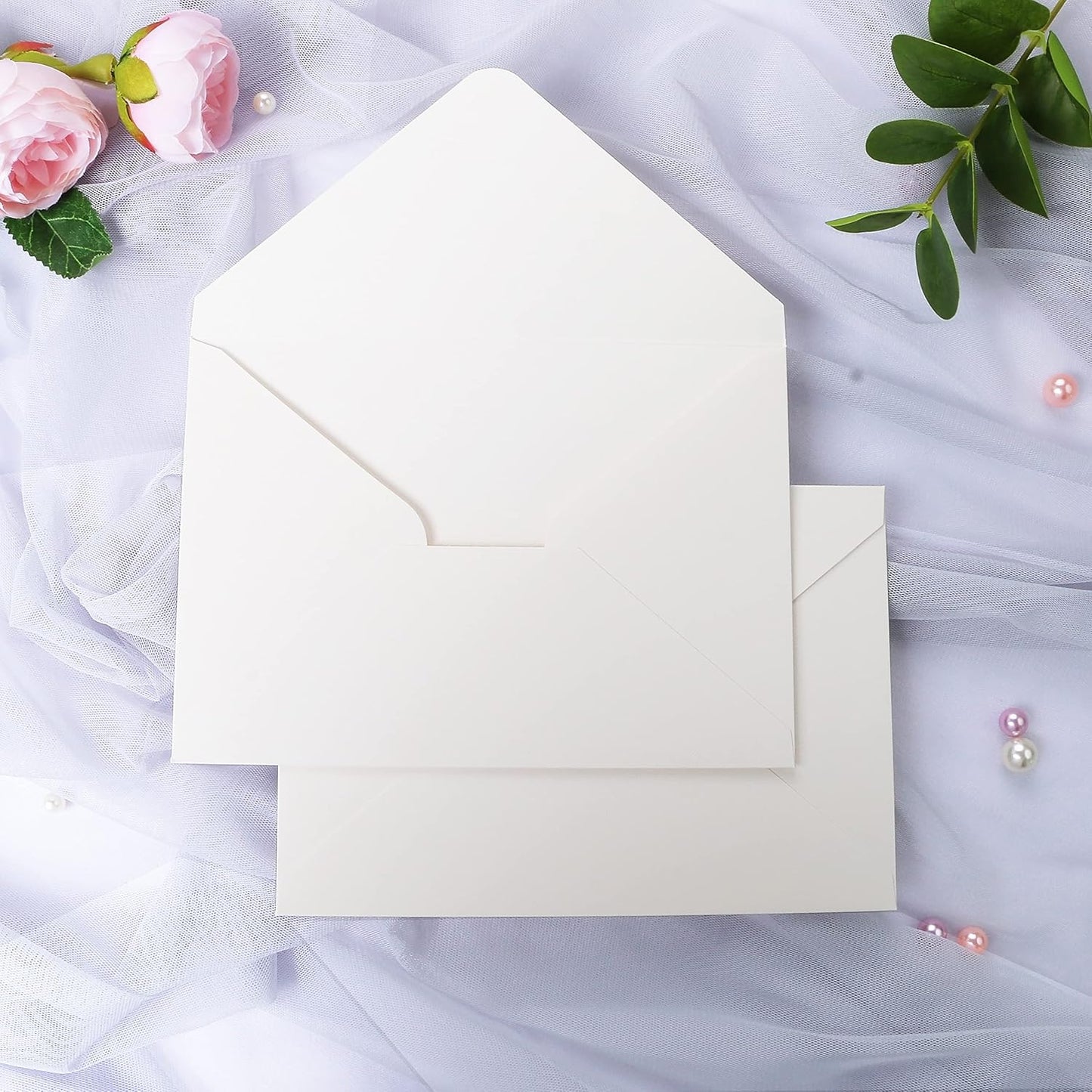 PONATIA 50 PCS/Pack 80lb Thick A7 Envelopes, 5.27 x 7.48'' Sparkle Ivory Heavy Duty Envelopes, Perfect for 5x7 Envelope Wedding Invitation Cards, Christmas Gift Cards, Acrylic Invitations, Photos