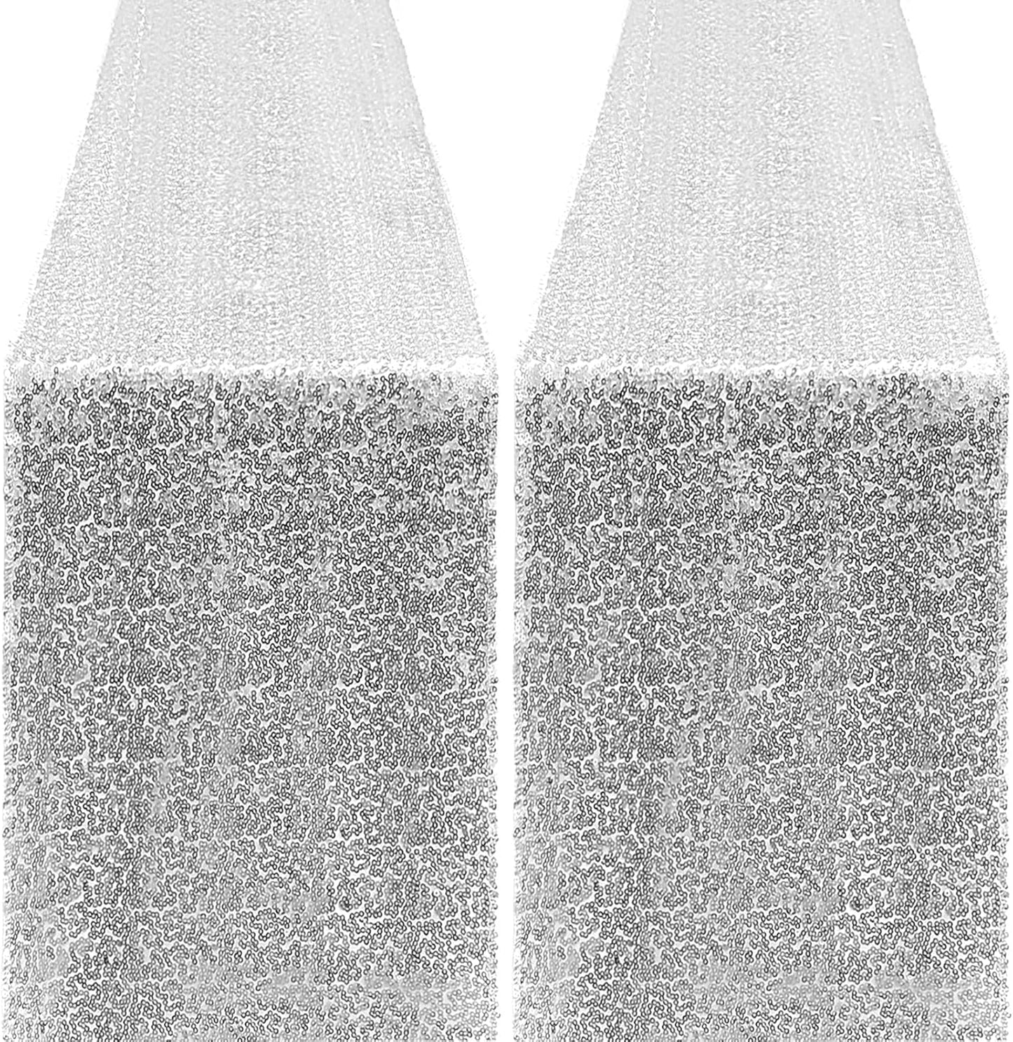 2 Packs 12 x 72 inches Sequin Table Runner, Silver Glitter Table Runner for Birthday Party Supplies Wedding Engagement Baby Shower Holiday Celebration Event Decorations