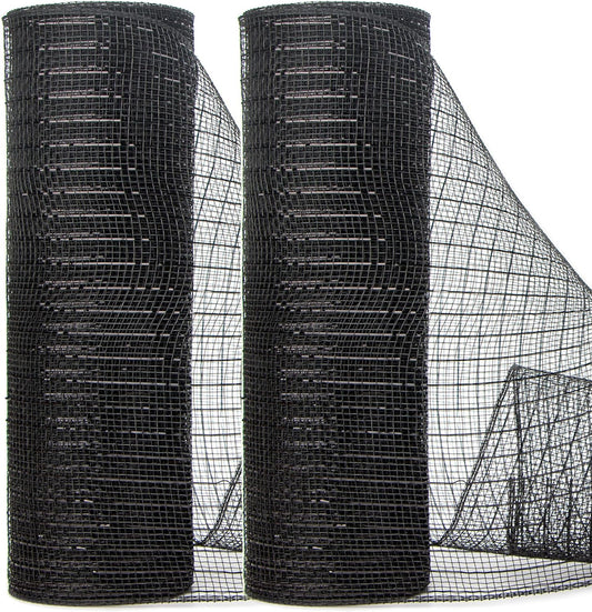 Ribbli 2 Rolls Black Mesh Ribbon,10 inch x 30 feet(10Yard) Each Roll,Metallic Black with Foil,Halloween Ribbon for Wreath Swags and Decorating