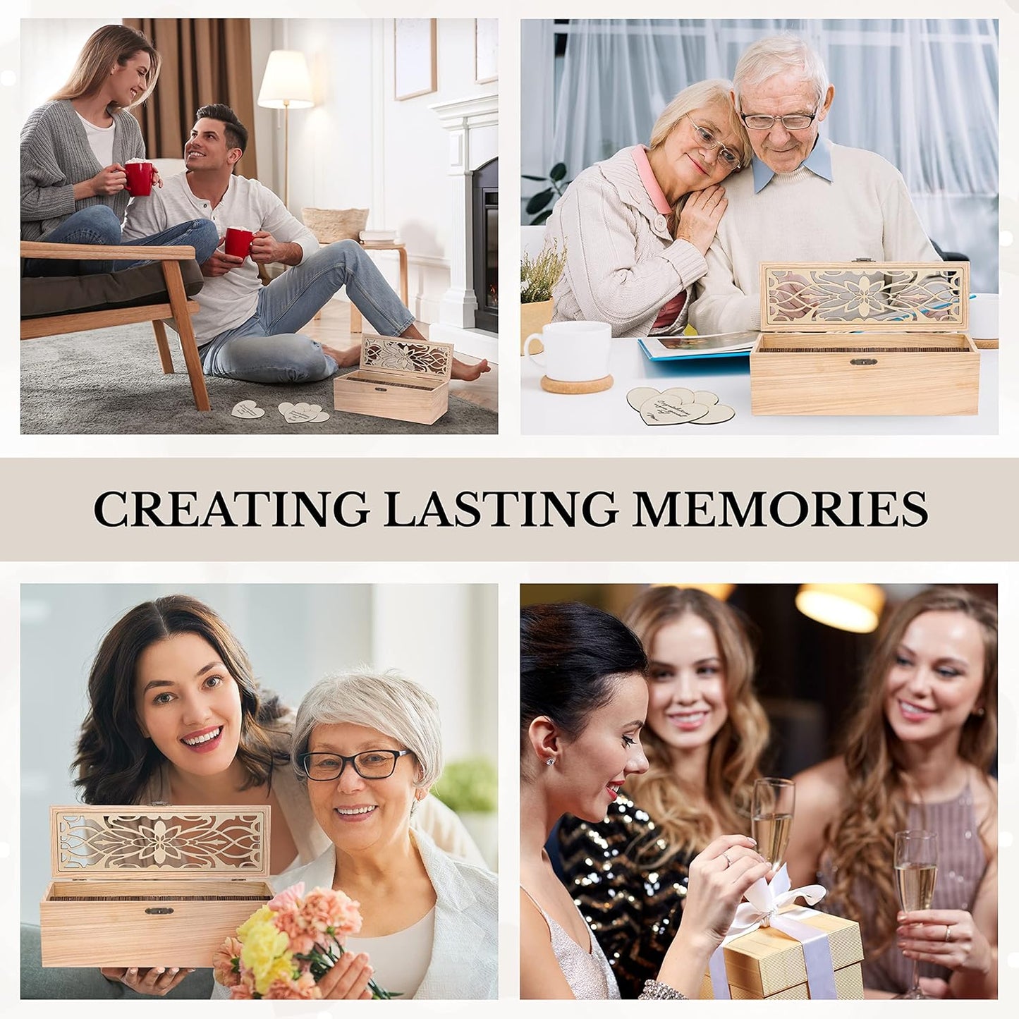 Alternative Guest Book Box - Wedding Guest book Alternative - 98 Large Wooden Hearts - Also for Baby Shower, Bridal Shower, Anniversary, Birthday, Retirement, Funeral Guest Book Alternatives - Pattern