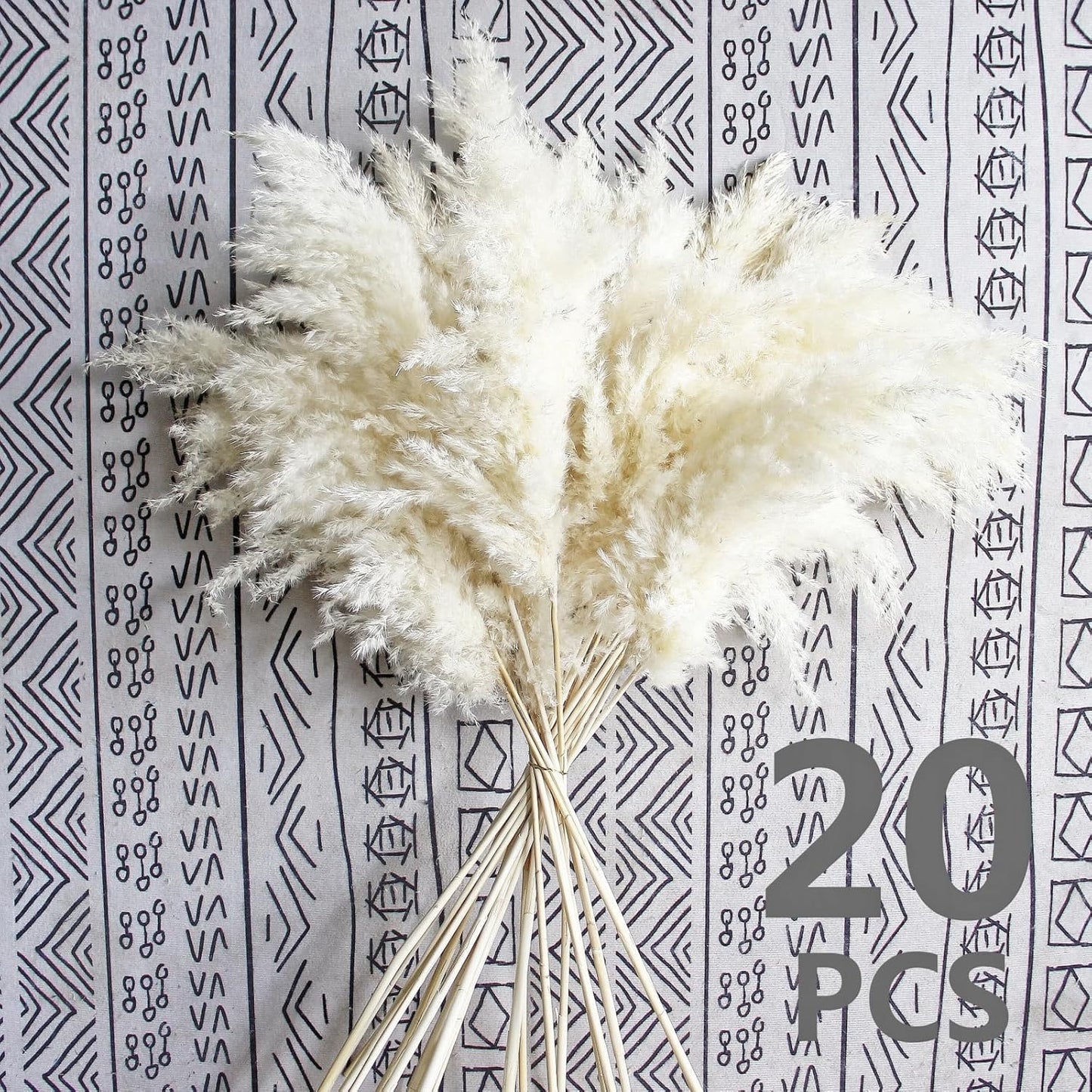 35-inch Tall White Pampas Grass Bouquet Decor - Boho Flowers and Feathers for Centerpieces, Perfect for Tall Floor Vase Fillers, Home Decor, Living Room, and Wedding Decor (20 Pcs)