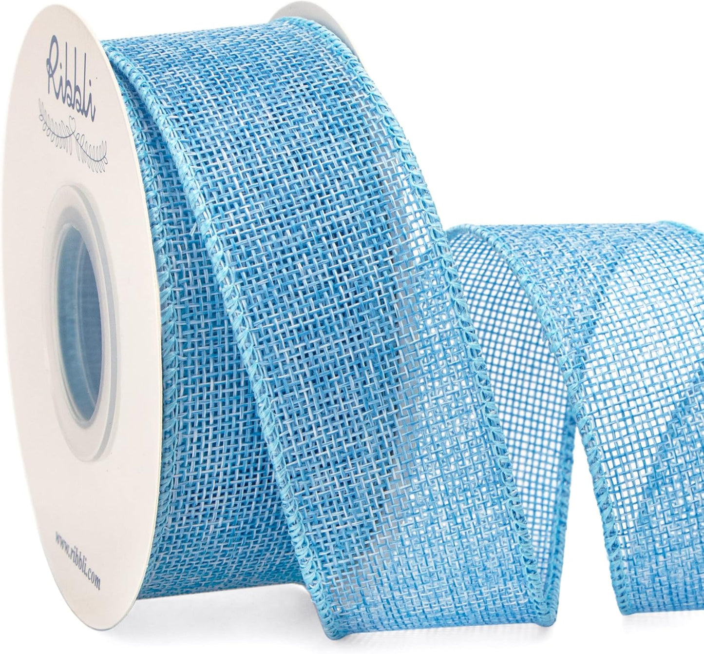 Ribbli Baby Blue Burlap Wired Ribbon,1-1/2” Inch x Continuous 10 Yard, Wired Edge Ribbon for Big Bow,Wreath,Baby Shower Decoration,Outdoor Decoration