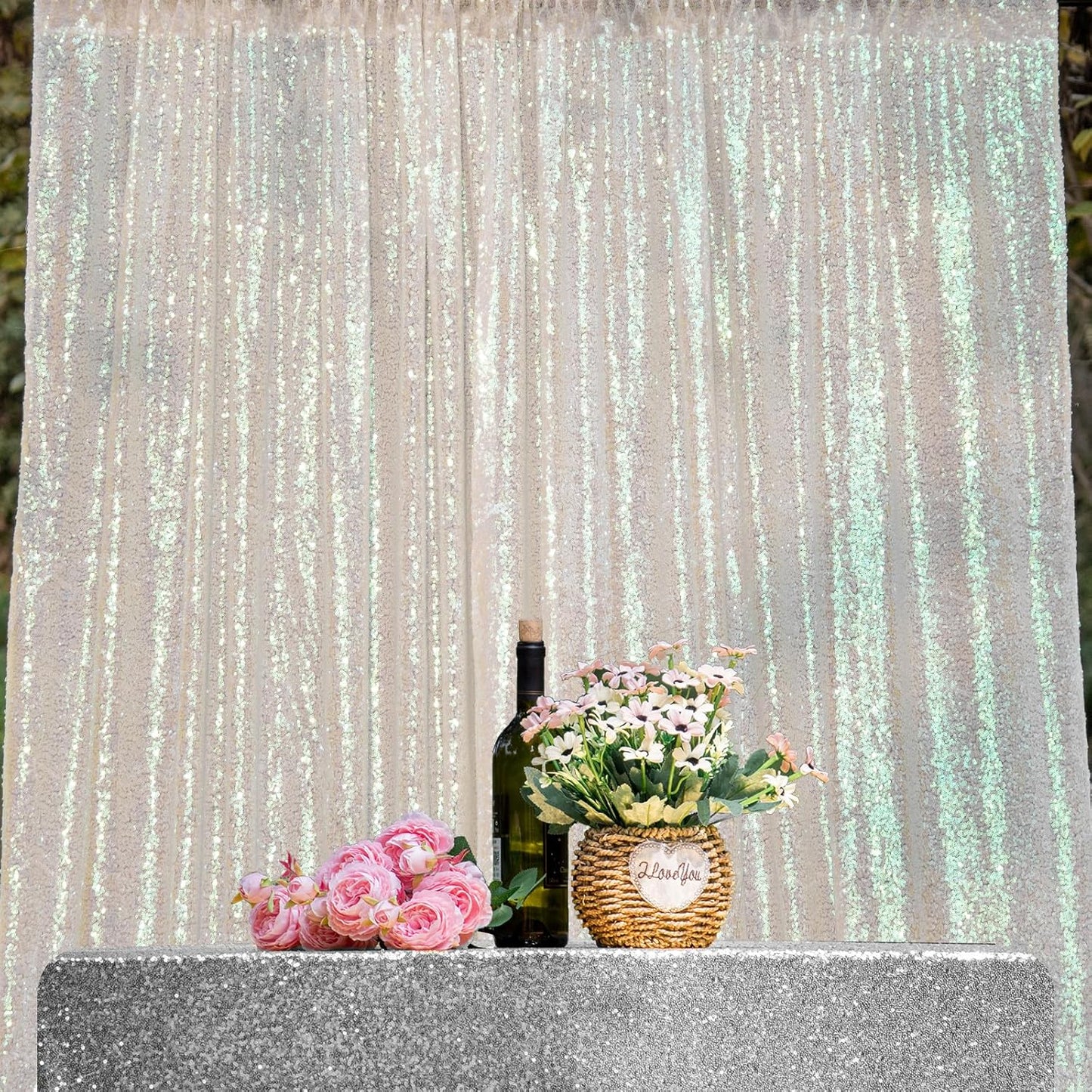 Iridescent White Sequin Backdrop Curtains 4 Panels 2FTx8FT Glitter Iridescent White Photo Backdrop Party Wedding Baby Shower Curtain Sparkle Photography Background