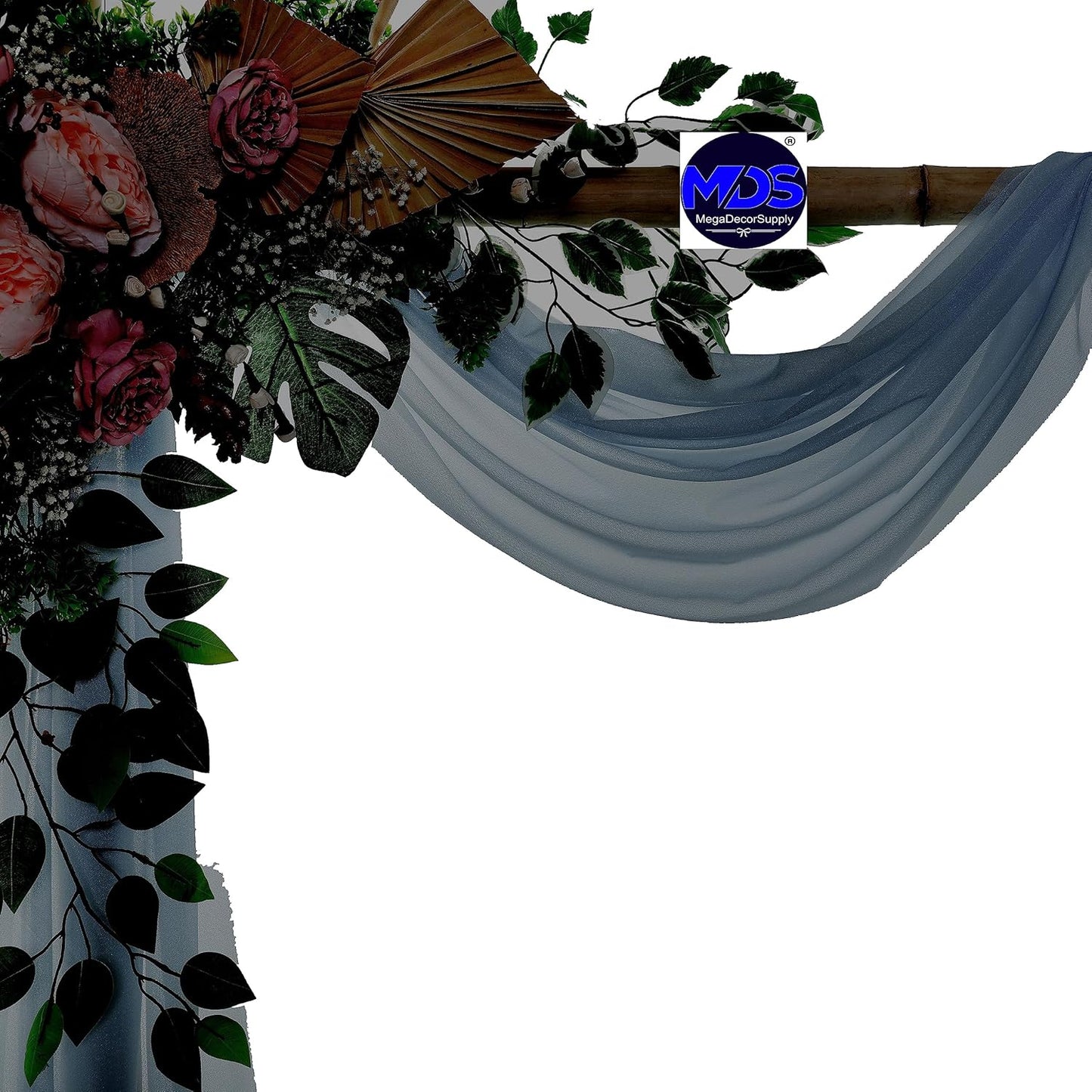 MDS Halloween Chiffon Draping Fabric - 2 Panel, 30" Wide x 20ft Long - Sheer Spooky Arbor & Canopy Drapery for Haunted House Backdrops, Party Ceilings, DIY Costumes & Themed Events - Dusty Blue