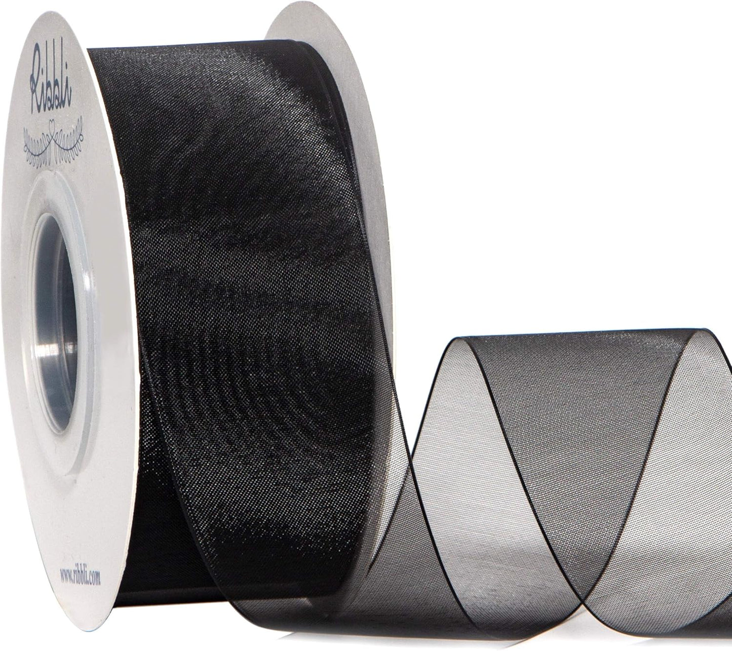 Ribbli Black Sheer Organza Ribbon,1-1/2 Inches x Continuous 50 Yard Use for Gift Wrapping,Bouquet Wrapping,Wedding Decoration,All Crafting and Sewing