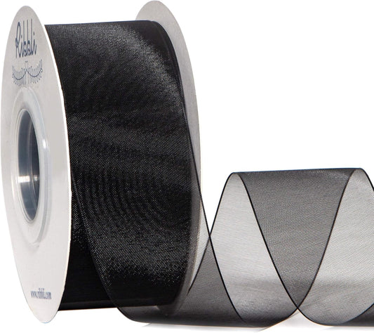 Ribbli Black Sheer Organza Ribbon,1-1/2 Inches x Continuous 50 Yard Use for Gift Wrapping,Bouquet Wrapping,Wedding Decoration,All Crafting and Sewing