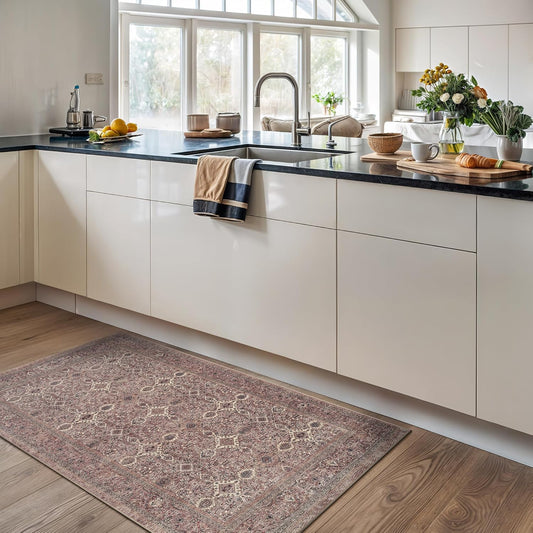 Bloom Rugs Washable Non-Slip 3' x 5' Rug - Beige Traditional Bordered Area Rug for Living Room, Bedroom, Dining Room, and Kitchen - Exact Size: 3' x 5'