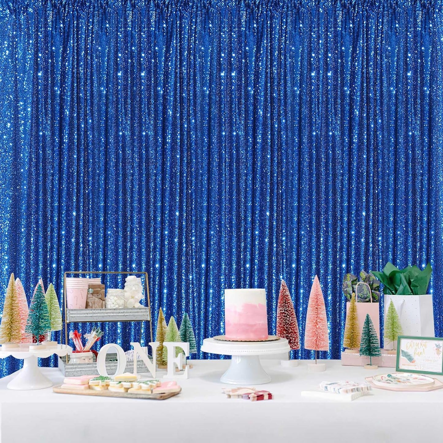 Glitter Backdrop Curtains Royal Blue Sequin Background 3 Packs 2FT x 8FT Sequin Fabric Baby Shower Birthday Party Decorations