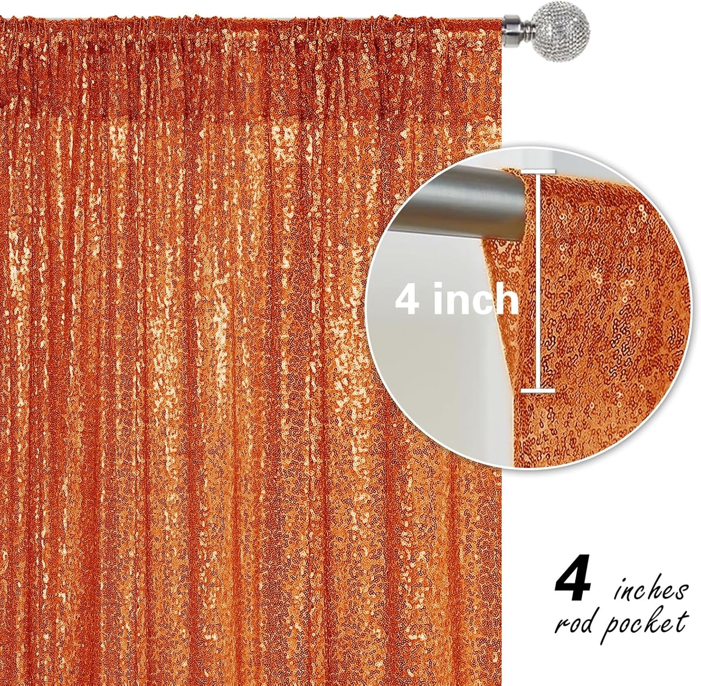 Orange Sequin Backdrop Curtain 4 Pieces 2FTx8FT Glitter Photography Backdrop for Party Wedding Birthday Christmas Decorations