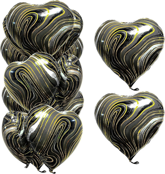 Jonhamwelbor 20Pcs 18 inch Marble Black Foil Mylar Heart Shape Balloons Decorations Valentines Birthday Wedding Baby Shower Party (Marble Black)
