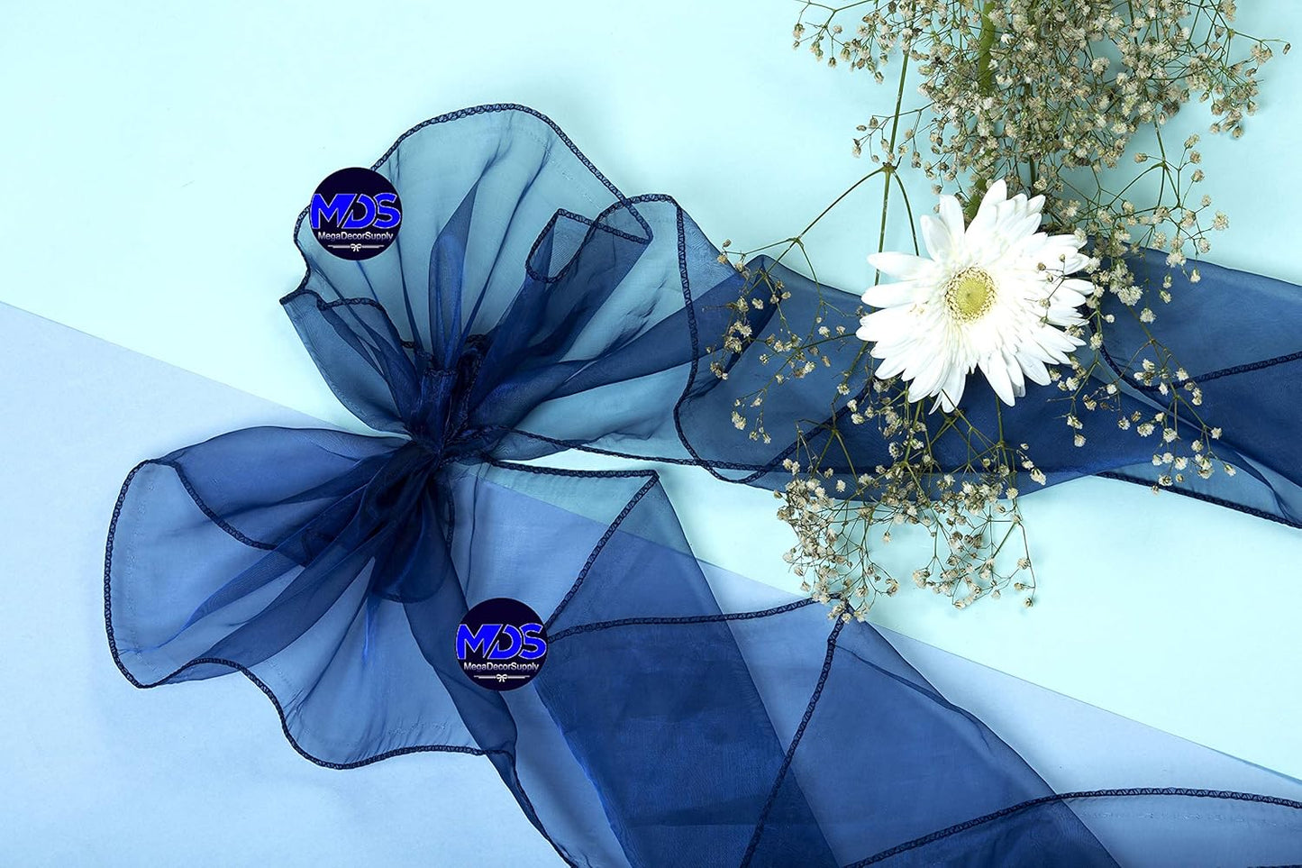 MDS Pack of 250 PCS Organza Chair Sashes Wider Dining Chair Bows Ribbon Tie Back for Wedding Party Birthday Bridal Shower Reception Event Banquet Home Chair Cover Decoration - Navy Blue