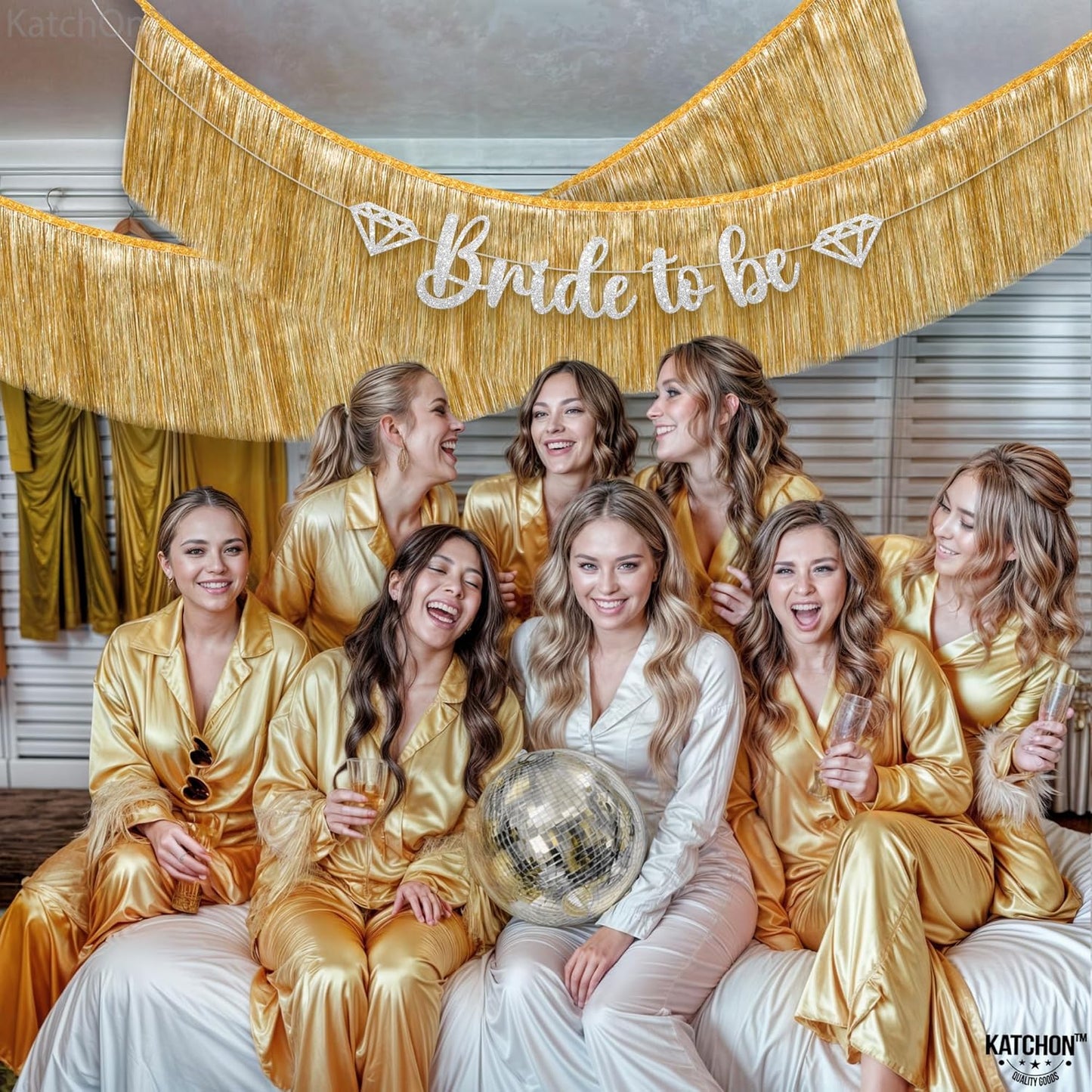 KatchOn, Large Champagne Gold Fringe Garland - 6.5 Feet, Pack of 2 | Foil Fringe Banner for 50th Birthday Decorations | Gold Streamers for Casino, Bachelorette, Retirement, Anniversary Decorations