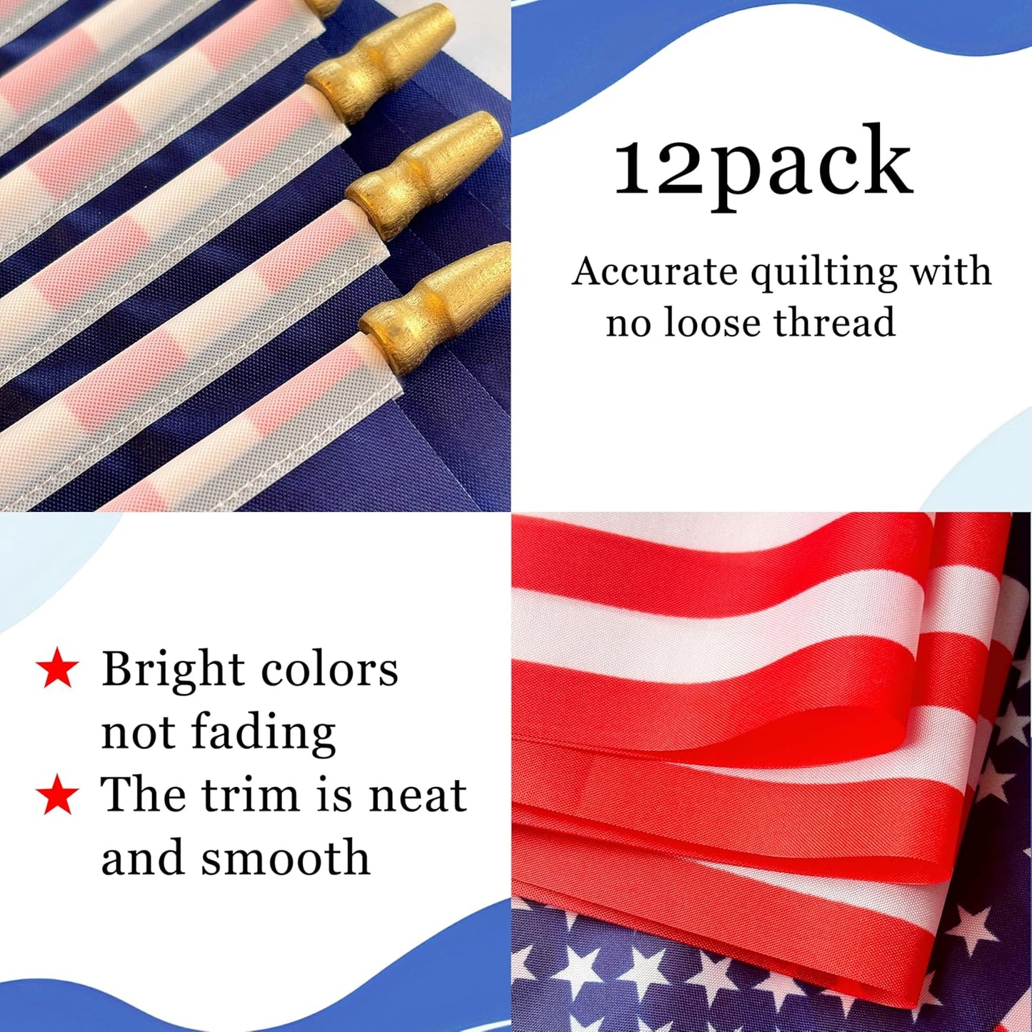 WEITBF 12Pcs 8×12 Inch Small American Flags on Stick Mini USA Flags US Handheld Flag Outdoor Decorations ﻿