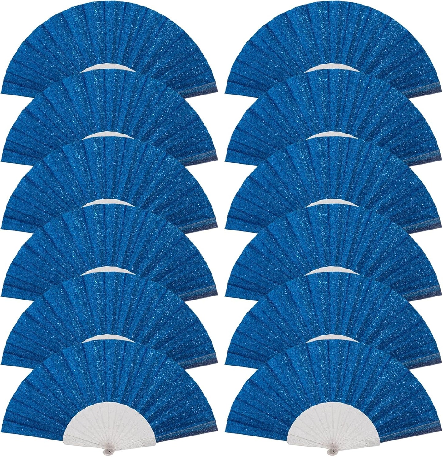 12 Pack Handheld Fan,Folding Hand Glitter fan with Shining Transparent Fan Rib – Ideal for Wedding, Church, Festival, Dance, Tea Party, Club, and EDM Accessories, Royal blue