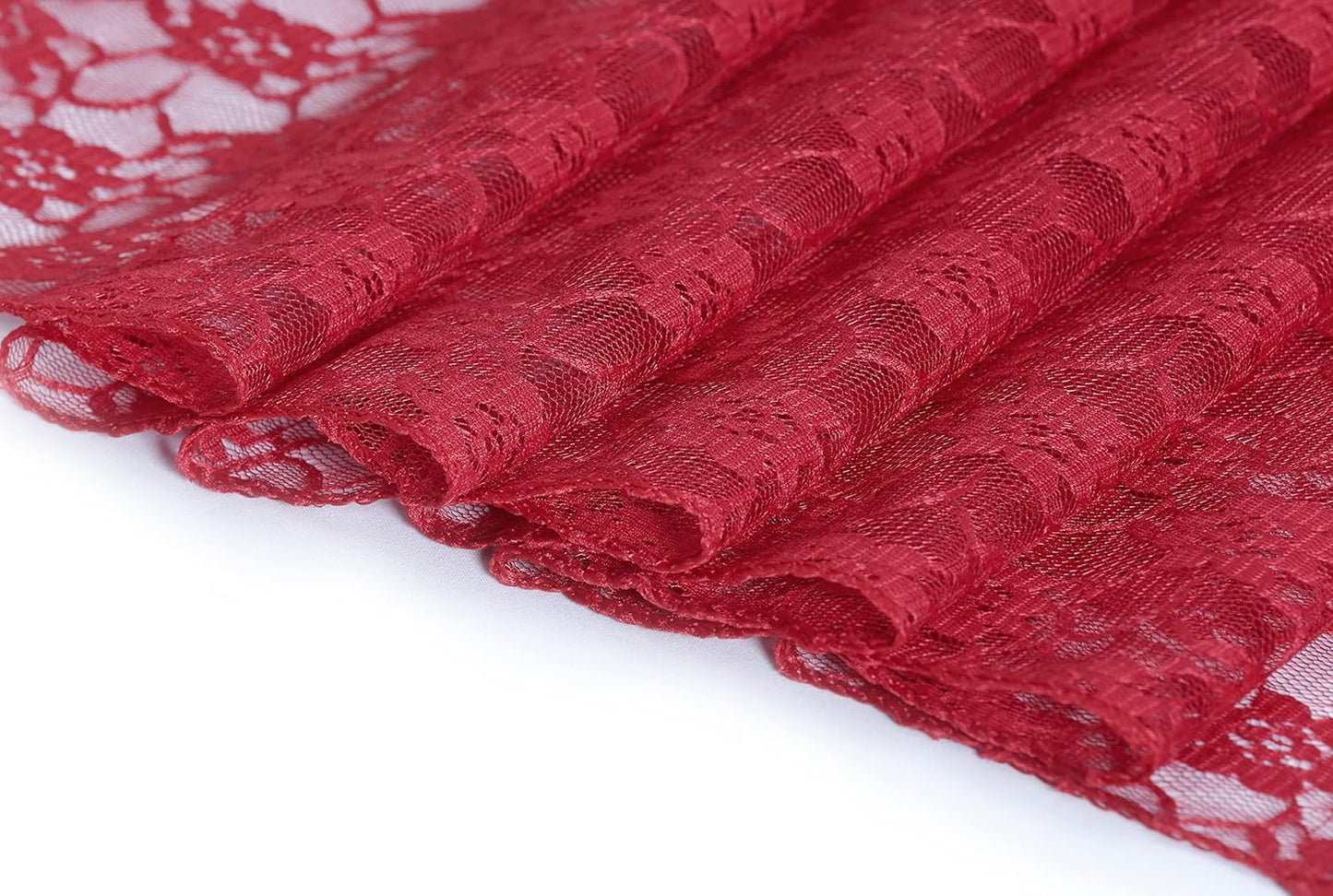 MDS Pack of 25 Wedding 12 x 108 inches Lace Table Runner for Wedding, Decorations for Birthday Parties, Banquets, Graduations, Engagements, and Runners fit Rectangle, Round Table- Apple red
