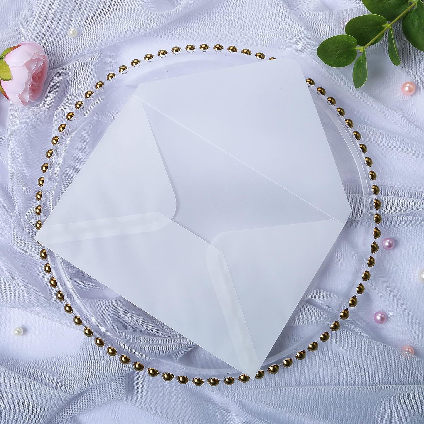 PONATIA 50 PCS/Pack A7 Vellum Envelopes, 5.35 x 7.5'' Vellum Envelopes, Perfect For 5 x 7'' Weddings Invitation Cards, Graduation Invite, Acrylic Invitations, Photos