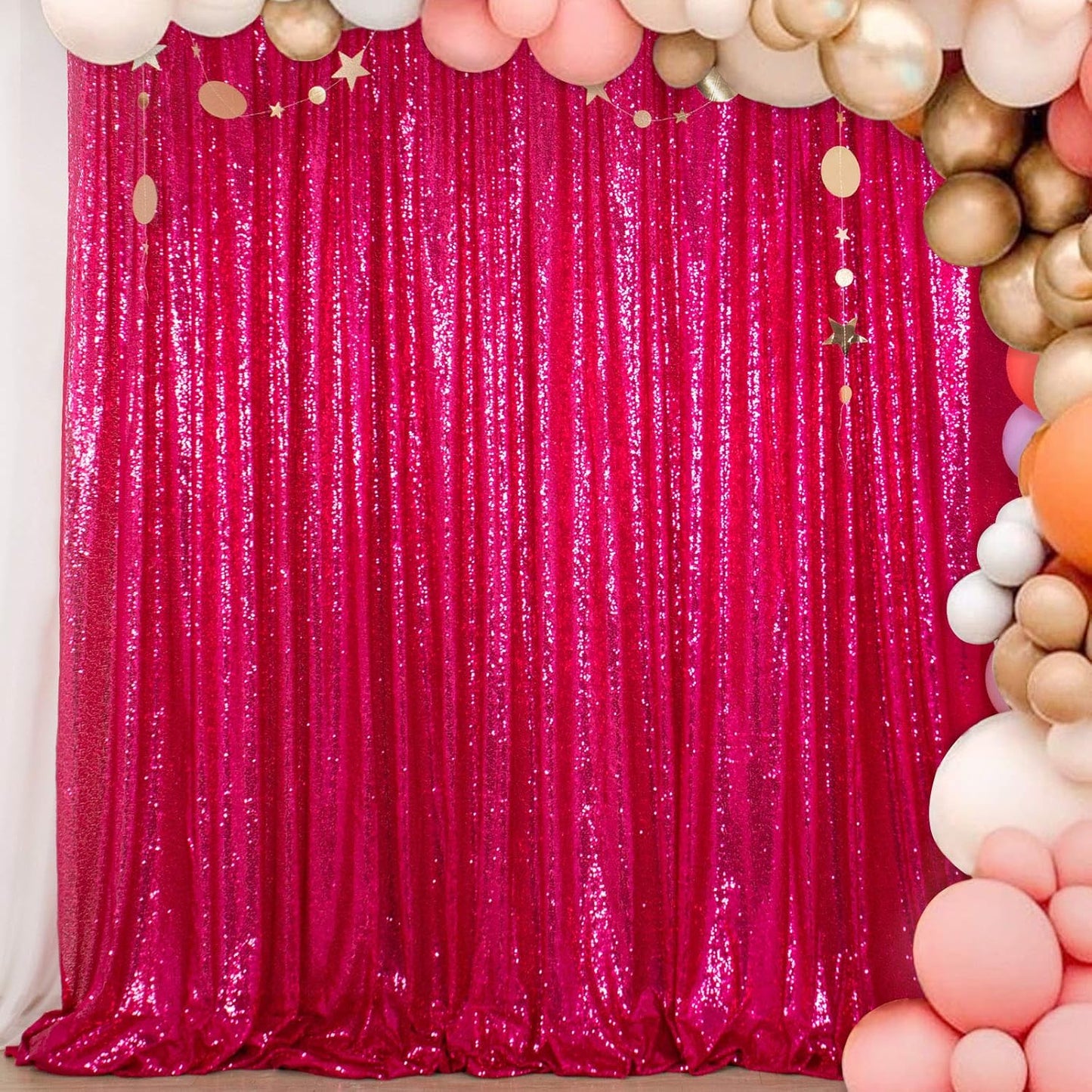 ShiDianYi Sequin Curtain Backdrop 8FT X 10FT Hot Pink Sequin Photo Backdrop Wedding Window Curtain Backdrop -Perfect for Christmas Parties