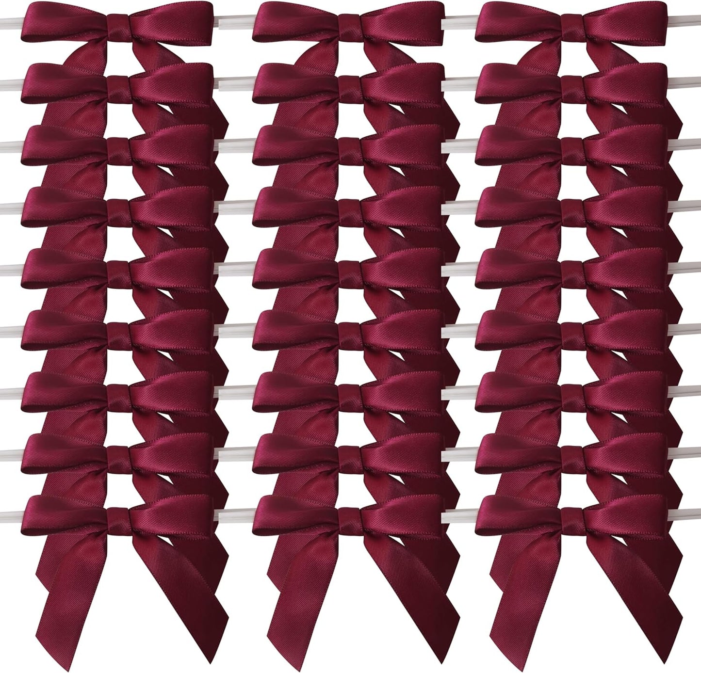 50pcs 2-1/2" Burgundy Satin Ribbon Bows with Twist Tie Bows for Christmas Gift Packing&Wrapping (Burgundy)