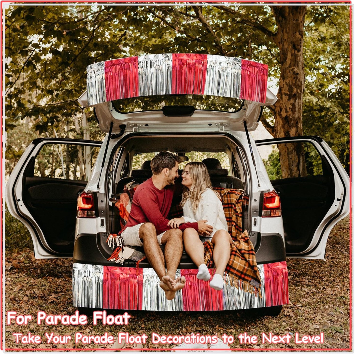 4 Pack 10 Feet Red Silver Foil Fringe Garland Metallic Tinsel Streamers Banner Fringe Curtain Banner for Parade Floats Wedding Graduation Homecoming Carnival Birthday Party Decorations (Red Silver)…