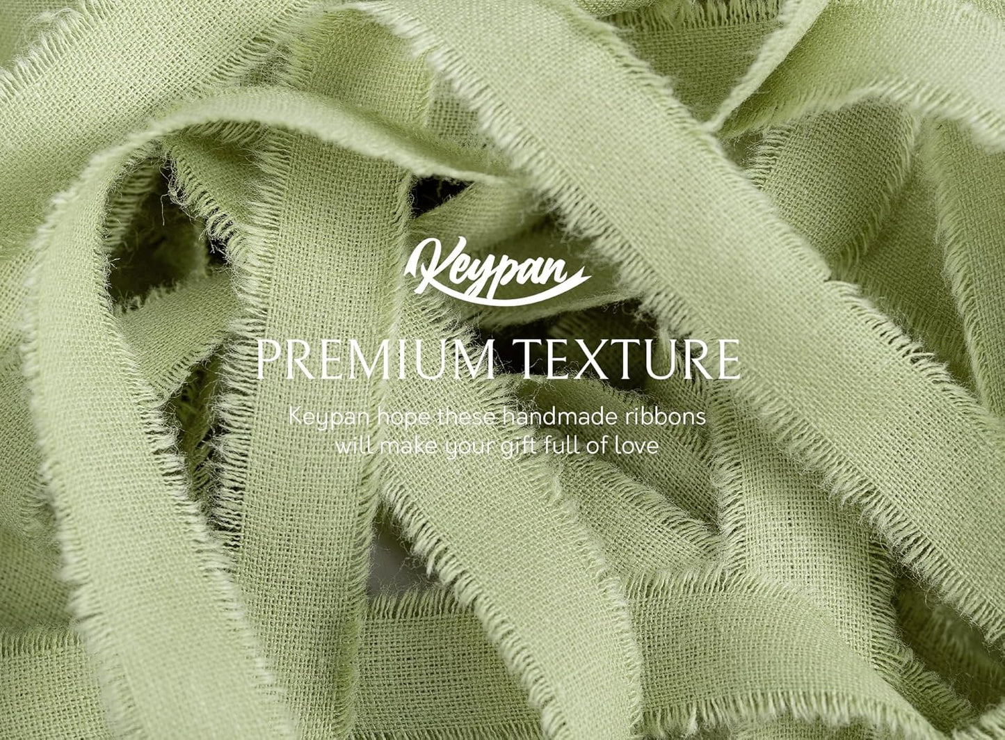 Sage Green Ribbon 5/8" x 21 Yards with Frayed Fringe Fabric Cotton Ribbons for Gift Wrapping Wedding Invitations Flower Bouquet Baby Shower