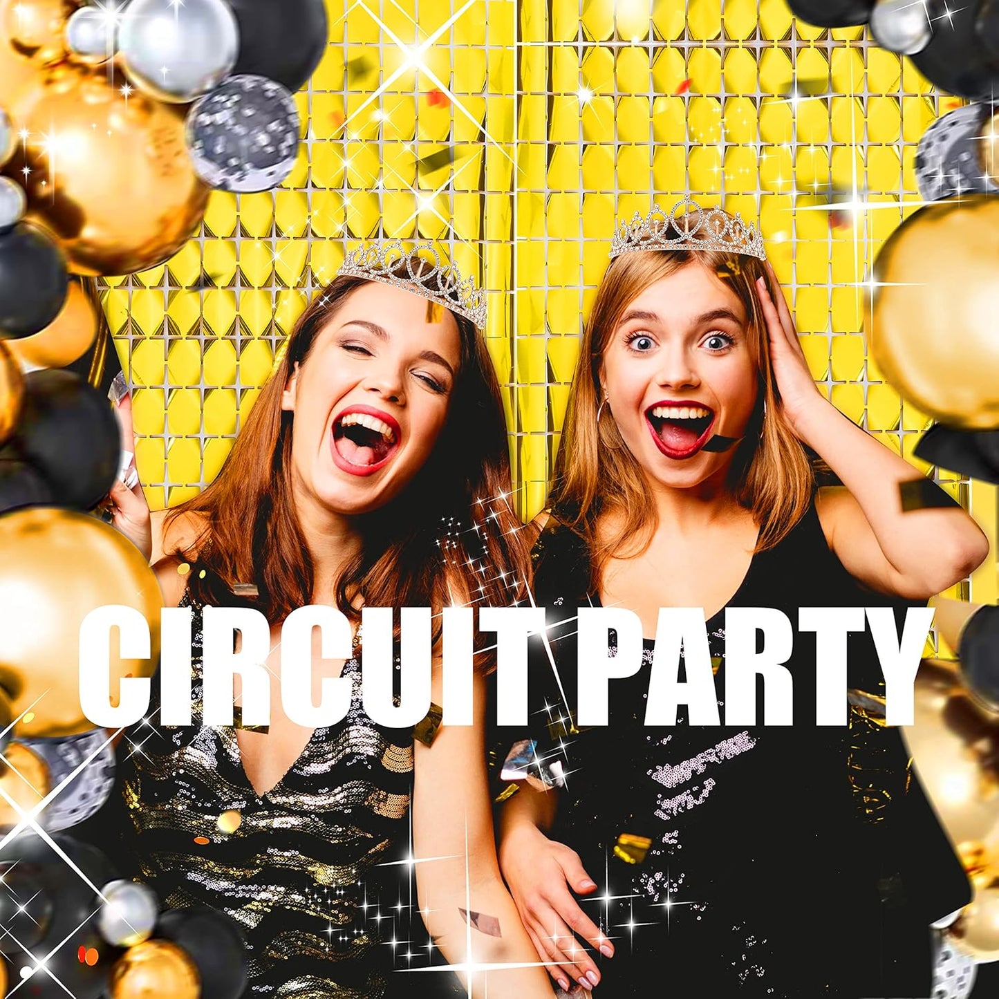 PADELO Gold Shimmer Wall Backdrop, Square Backdrop Curtain, 2Pcs 3.3x6.6 Feet Gold Streamer Backdrop for Party Decorations