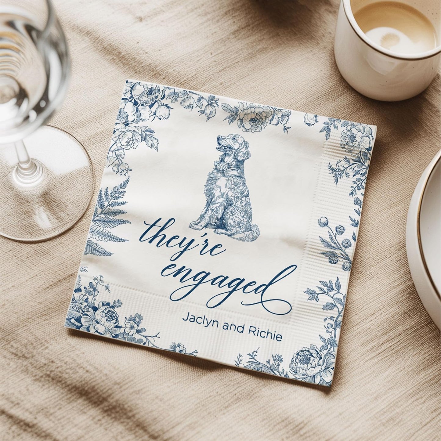 Luxury Personalized Dog Wedding Napkins, Custom Wedding Cocktail Napkins, Beverage Luncheon Cocktail Bar Napkin For Reception, Napkin for Pet Lovers, Engagement Party, Bridal Shower