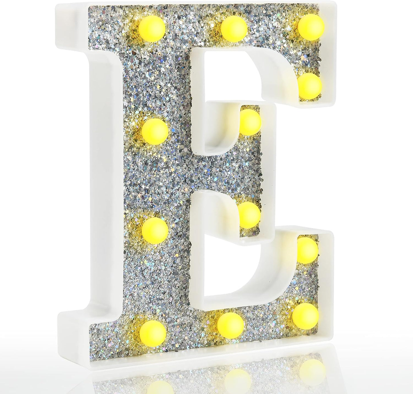 Pooqla Light Up Letters, LED Marquee Letters for Silver Birthday Decorations, Battery Powered Night Light Teenager Girl Room Decor, Gift for Girls Boys Wedding Bedroom Christmas Party Decor, Letter E