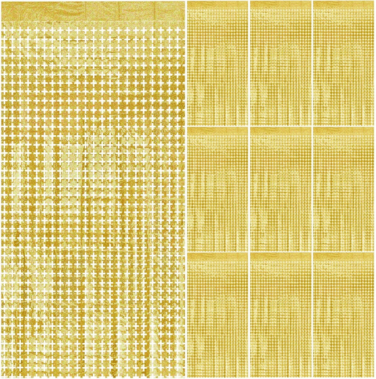 Gold Fringe Curtain Tinsel Backdrop,10pcs Square Foil Fringe Curtain Golden Wall Decor Party Streamers for Prom New Years Eve Christmas Anniversary Graduation Birthdays Masquerade Party Decorations
