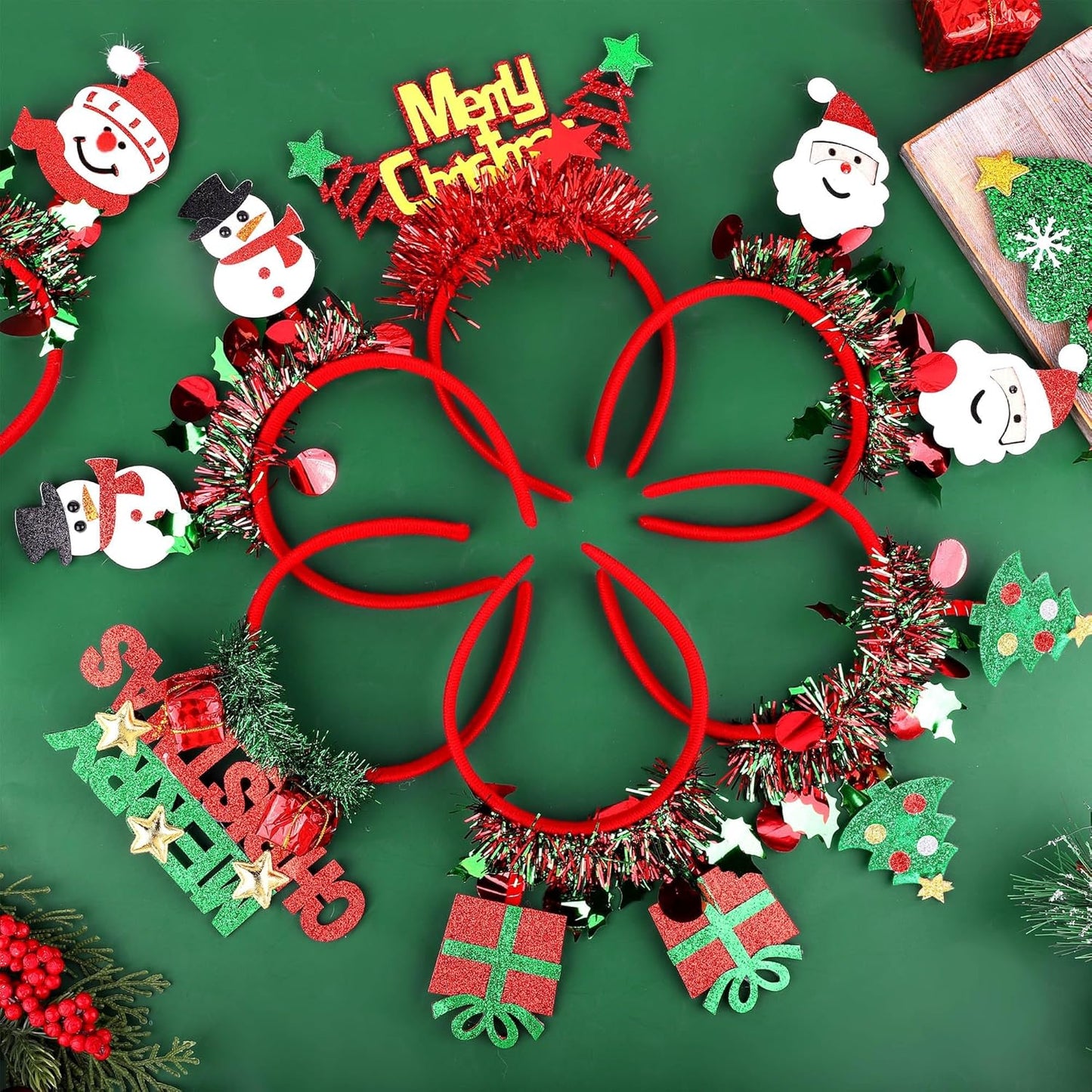 Aodaer 8 Pack Christmas Headbands Glitter Xmas Headband Costume Headwear Assorted Styles Snowman Santa Christmas Tree Gift Headband for Christmas Party Favors