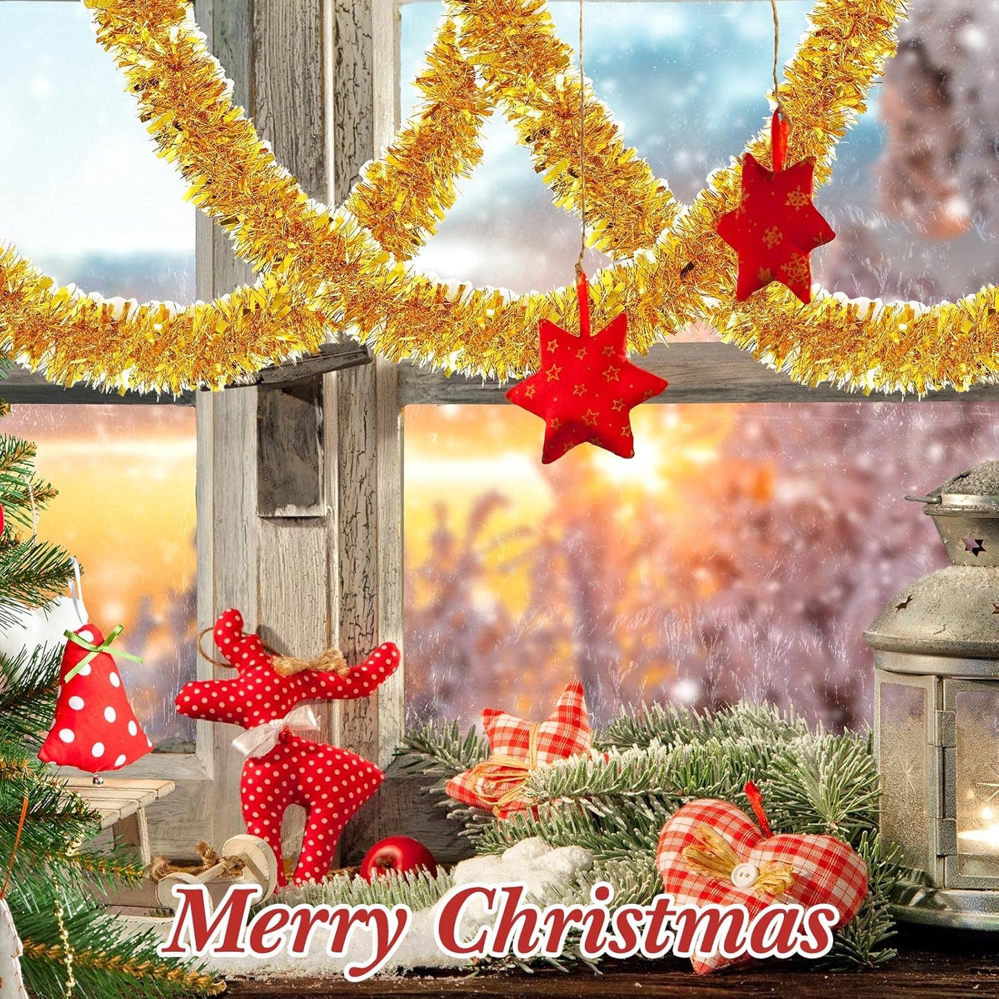 72 Feet Christmas Tinsel Garland Shiny Metallic Tinsel Twist Garland Streamers Ornaments Long Glitter Christmas Tree Hanging Decorations for Party Holiday Wedding Birthday Tree Wall Rail (Gold)