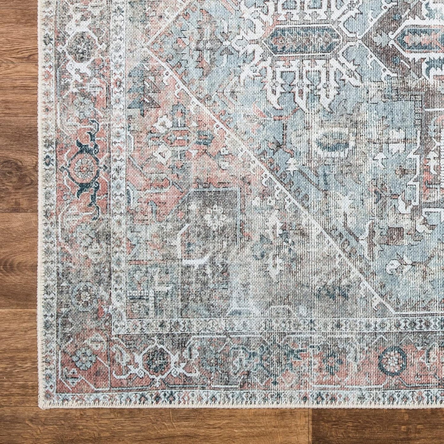 Bloom Rugs Washable Non-Slip 8' x 10' Rug - Light Pink/Light Blue Traditional Medallion Area Rug for Living Room, Bedroom, Dining Room, and Kitchen - Exact Size: 8' x 10'