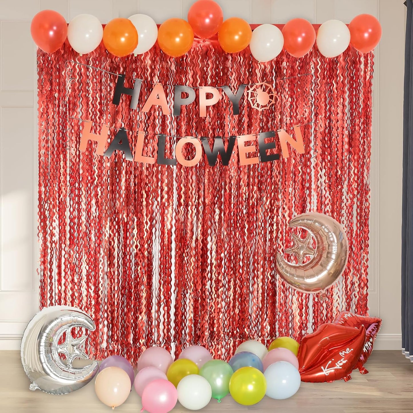 4 Pack Red Streamers Party Decorations - 3.3x6.6ft Foil Curtain Background for Birthday Decorations | Wedding | Halloween | Christmas Party Decoration | Red Tinsel Backdrop