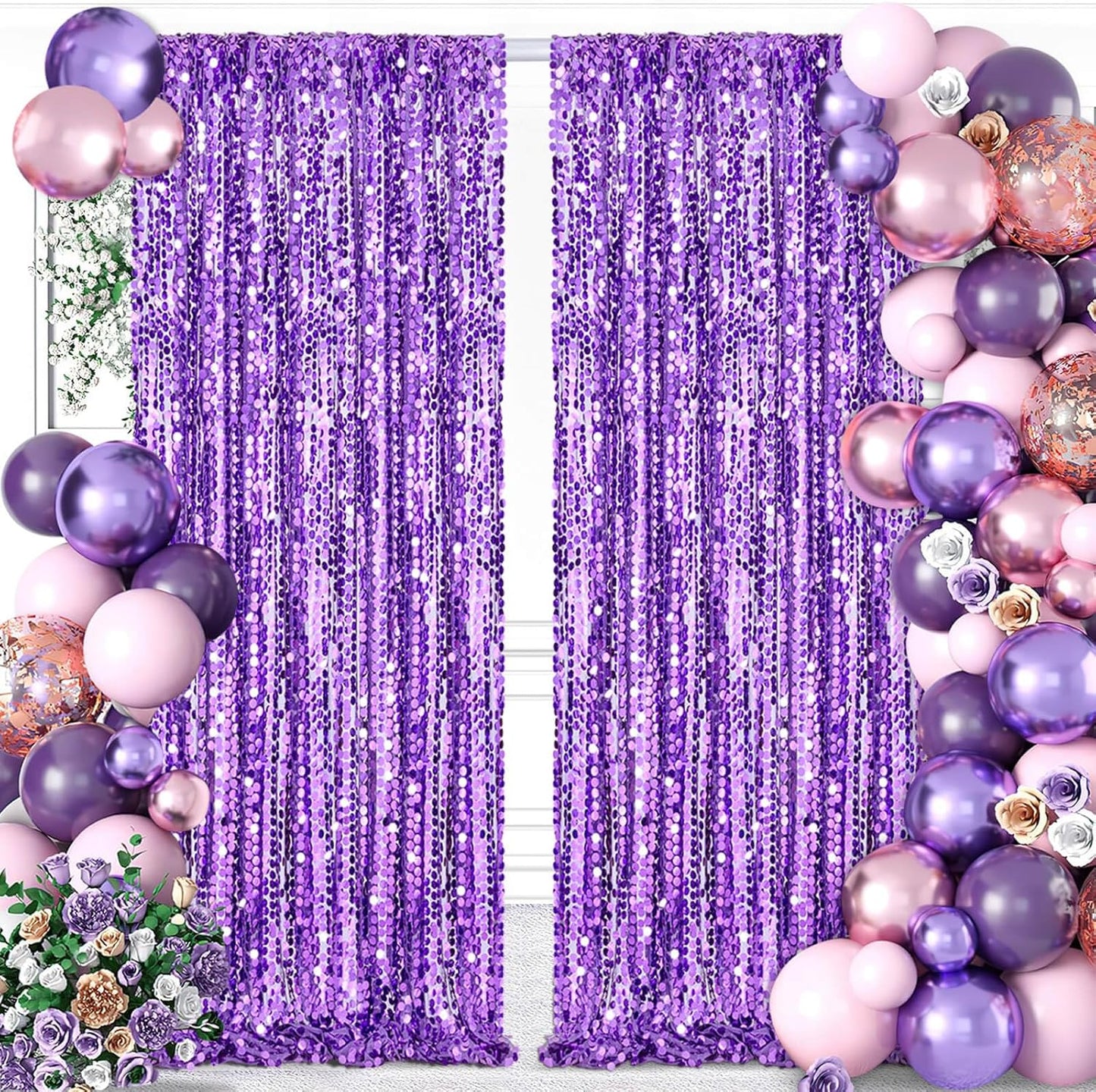 Purple Backdrop 4x8FT Backdrop Curtain for Parties 18MM Sequins Background Fabric Drapes Wedding Birthday Baby Shower