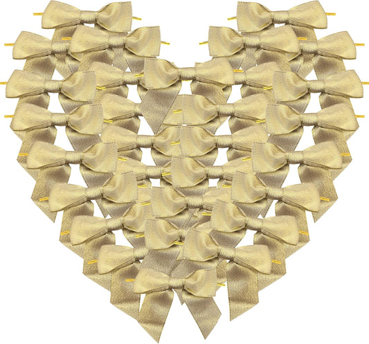 36pcs 4-1/2" Metallic Gold Glitter Ribbon Bows with Twist Ties for Gift Wrapping Packing Christmas Big Bows for Holiday Decoration (Gold)
